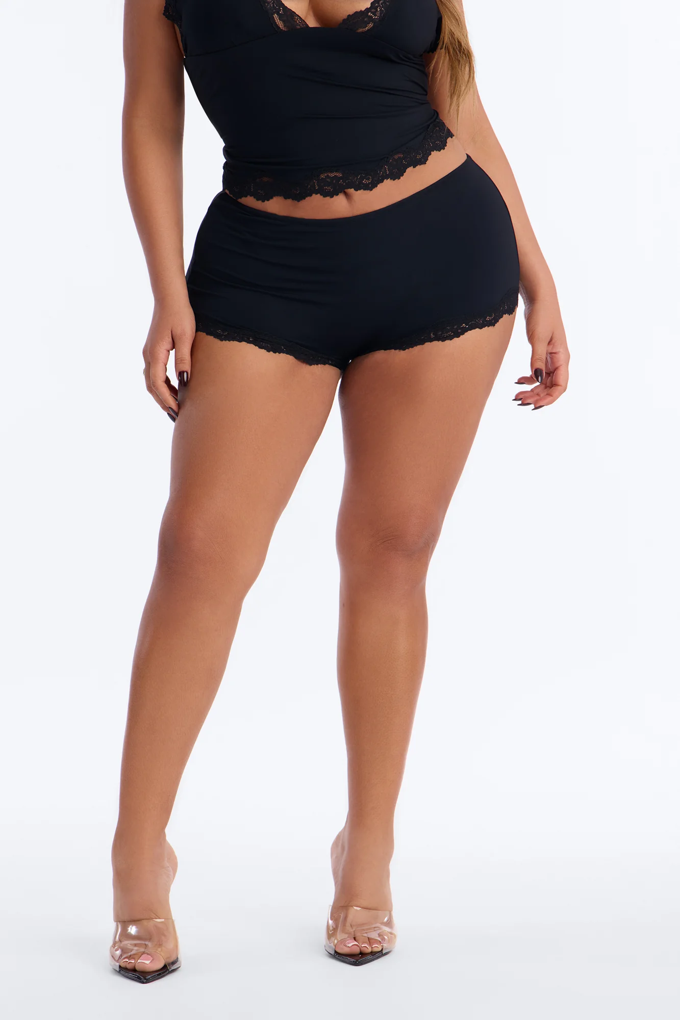 Second Skin Double Lined Lace Trim Micro Shorts - Black - Image 6