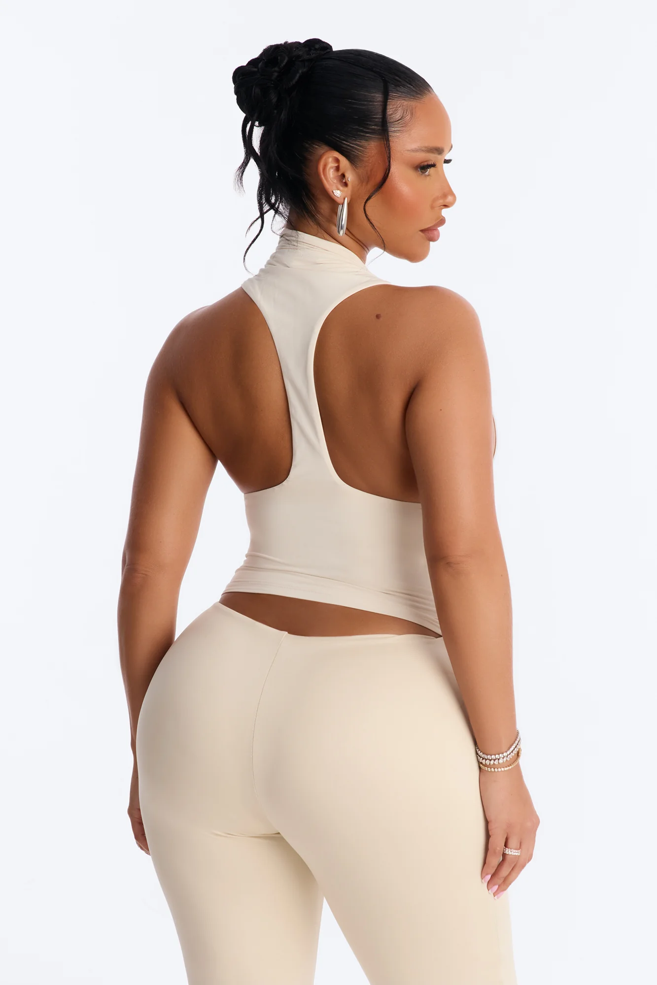 Second Skin Double Lined Mock Neck Racerback Top - Bone - Image 4