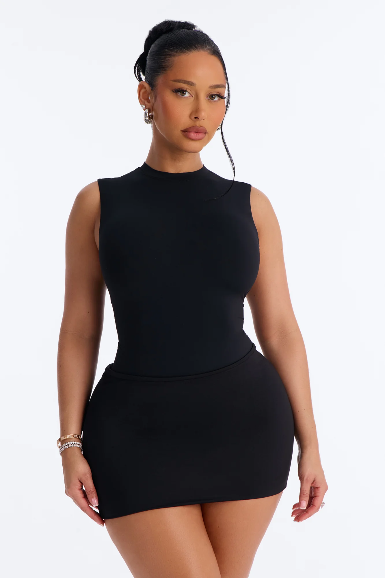 Second Skin Double Lined Mock Neck Sleeveless Bodysuit - Black - Image 3