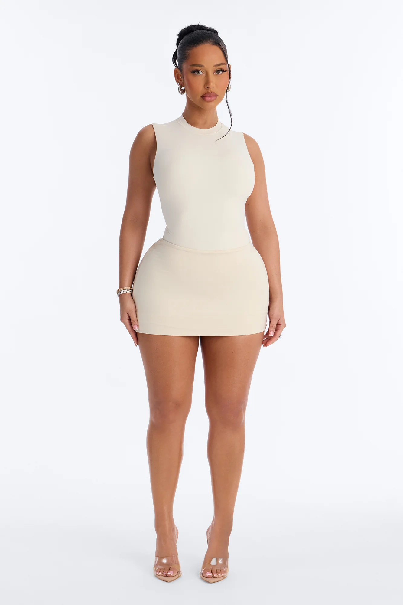 Second Skin Double Lined Mock Neck Sleeveless Bodysuit - Bone - Image 2
