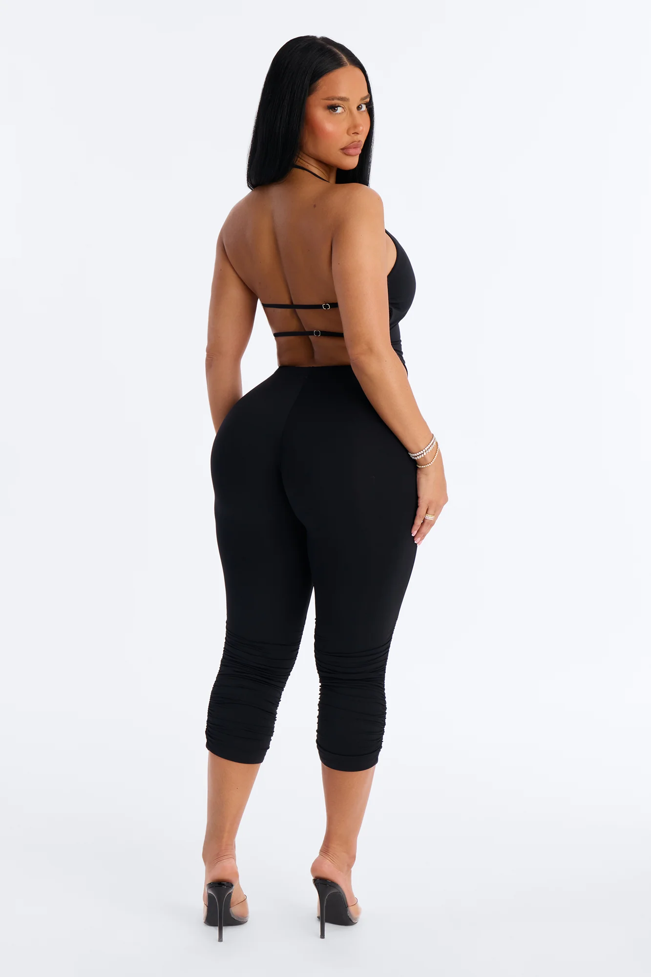 Second Skin Double Lined Ruched Low Rise Capri Legging - Black - Image 4