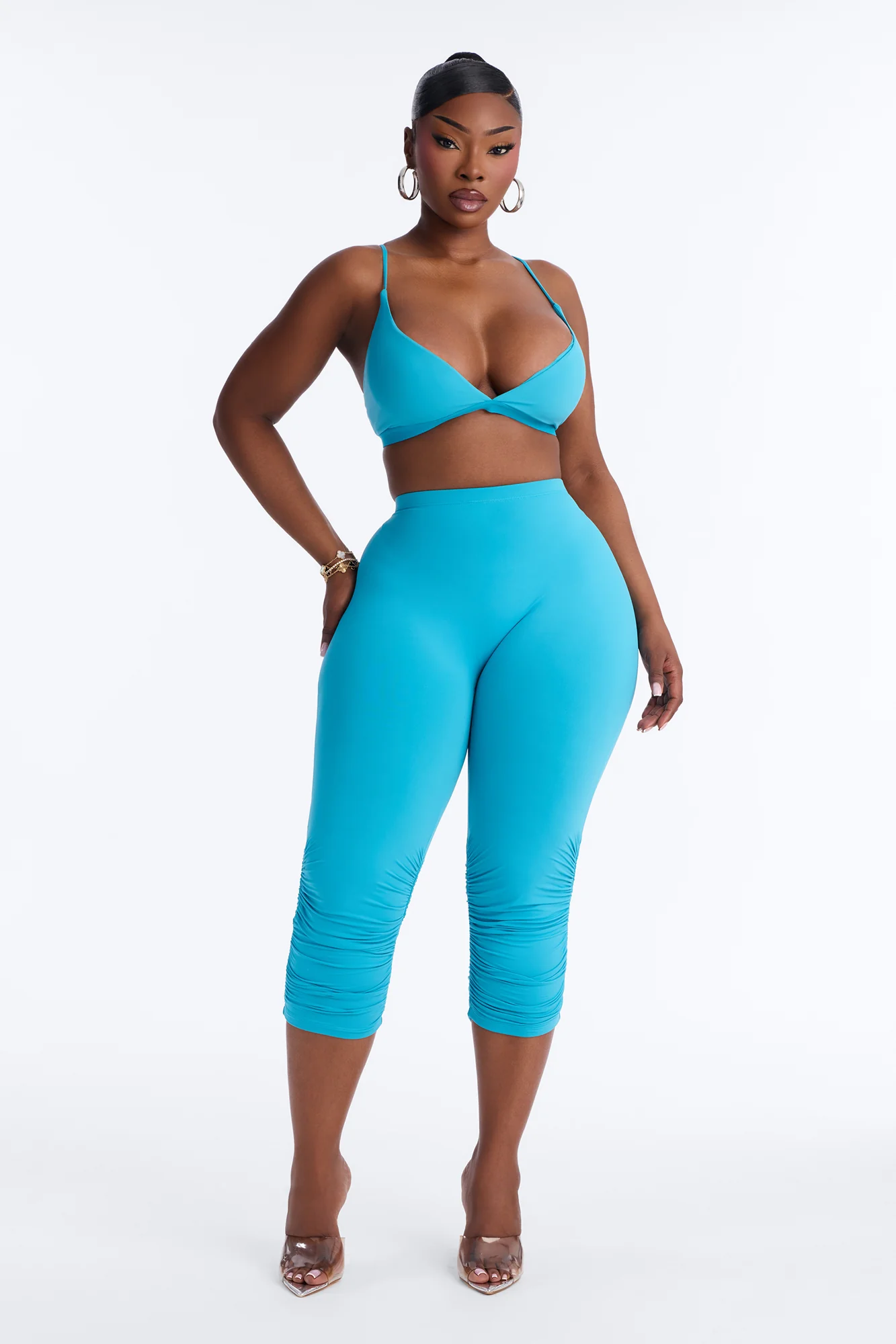 Second Skin Double Lined Ruched Low Rise Capri Legging - Blue - Image 5