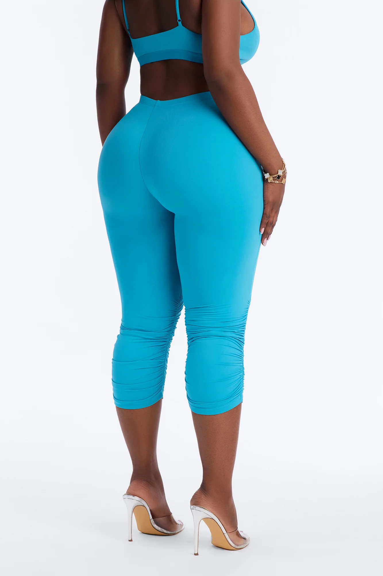 Second Skin Double Lined Ruched Low Rise Capri Legging - Blue - Image 8