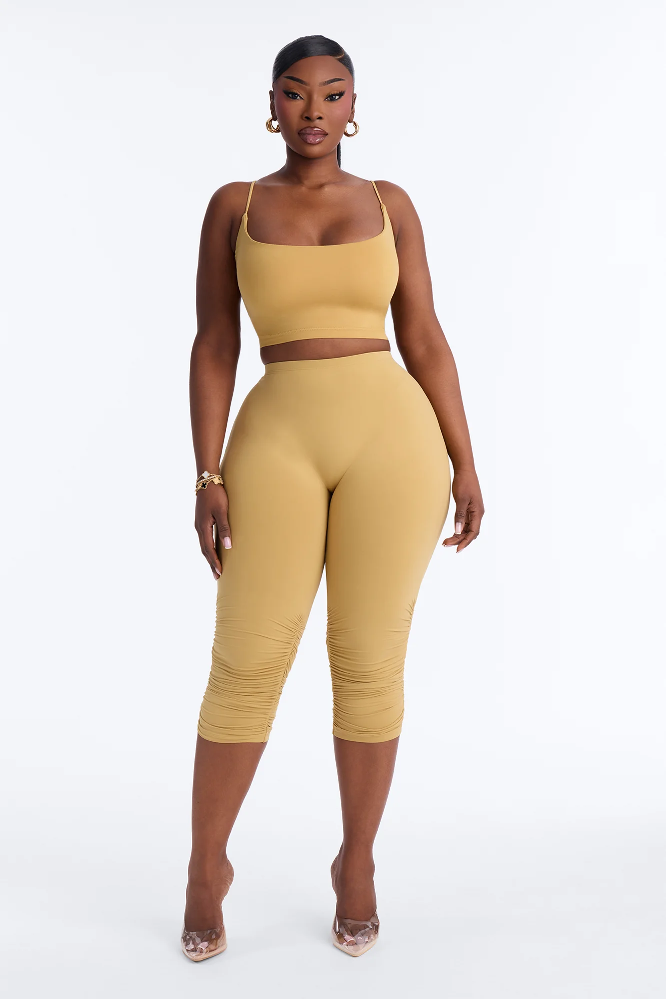 Second Skin Double Lined Ruched Low Rise Capri Legging - Honey - Image 5
