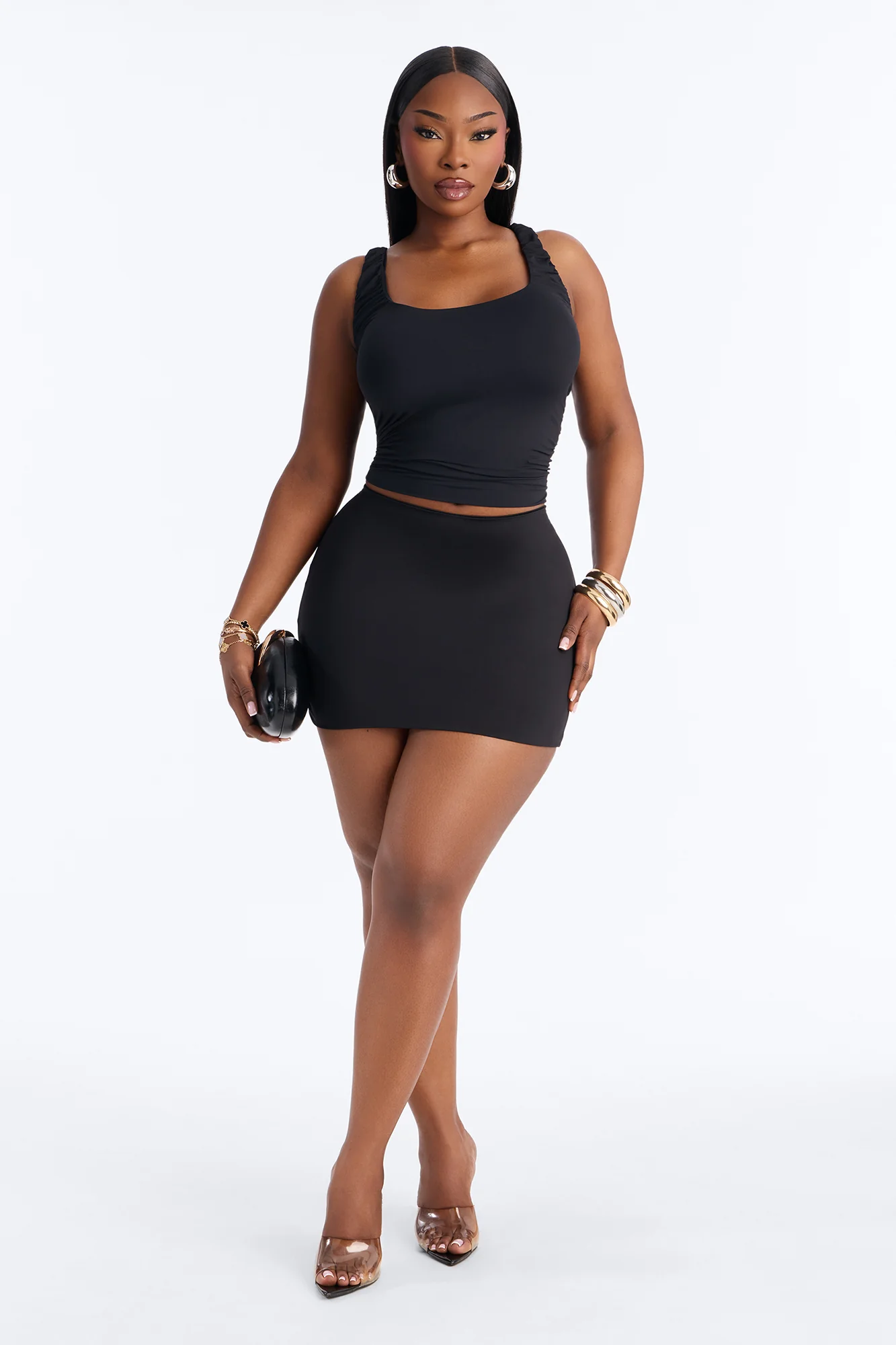 Second Skin Double Lined Scoop Neck Ruched Sleeveless Top - Black - Image 6