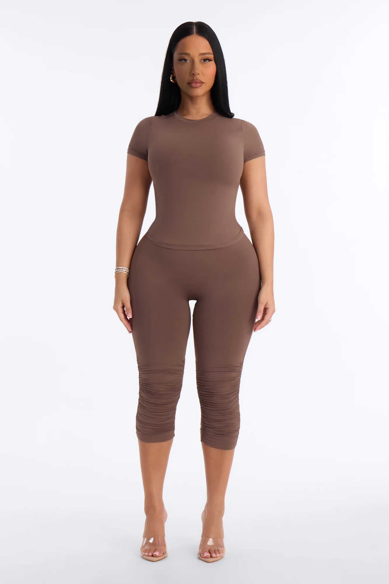 Second Skin Double Lined Short Sleeve Top - Brown - Image 2