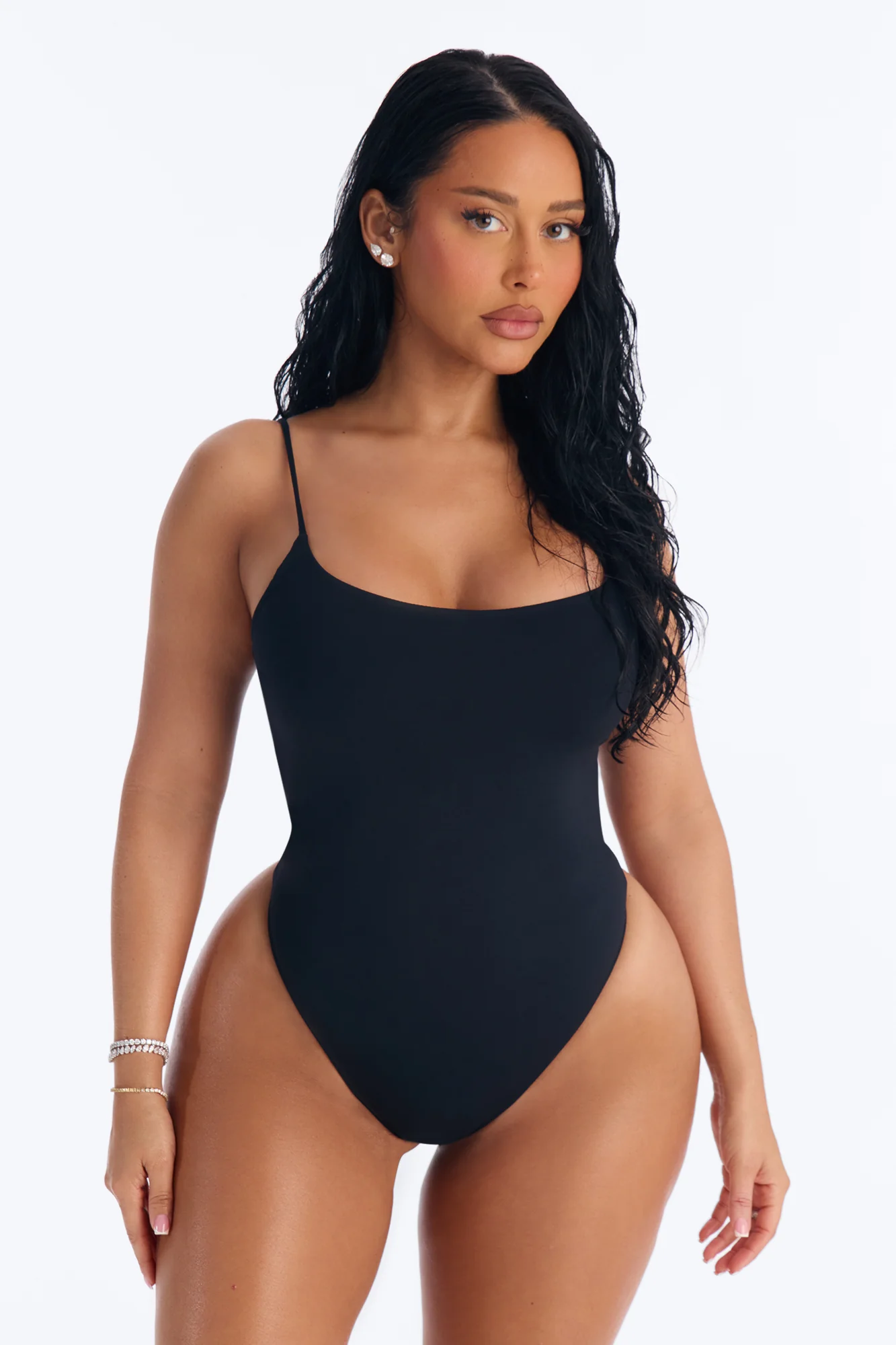 Second Skin Double Lined Square Neck Cami Bodysuit - Black