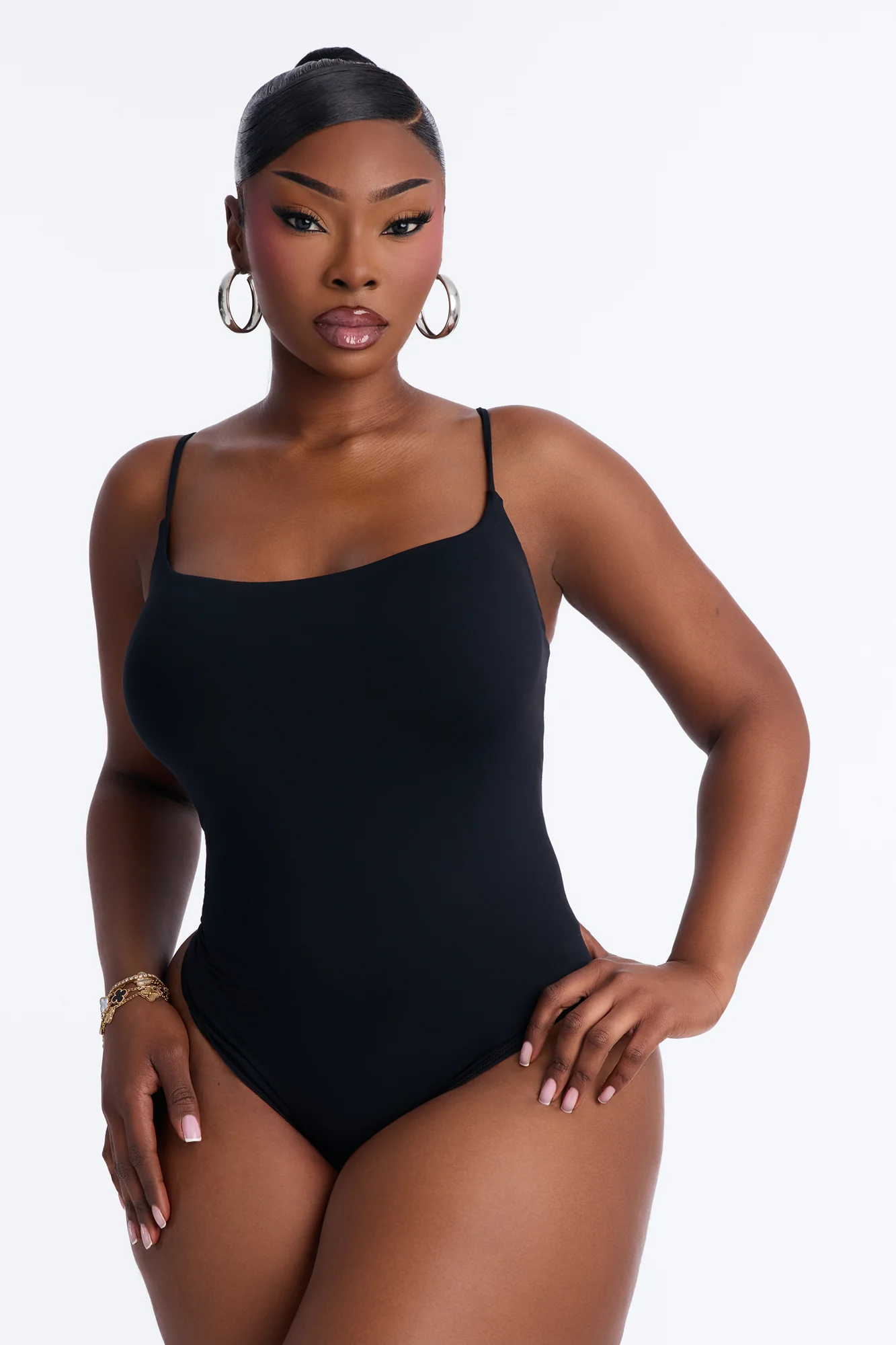 Second Skin Double Lined Square Neck Cami Bodysuit - Black - Image 6