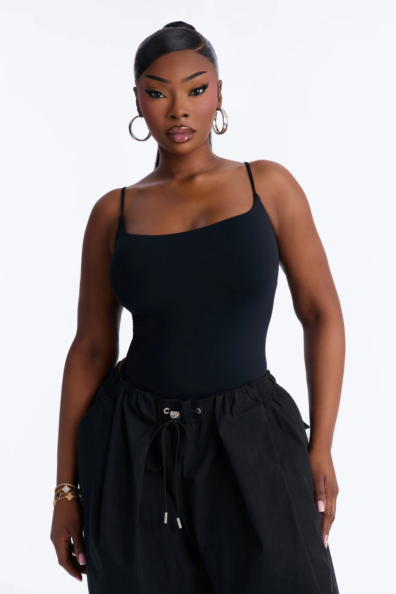 Second Skin Double Lined Square Neck Cami Bodysuit - Black - Image 8