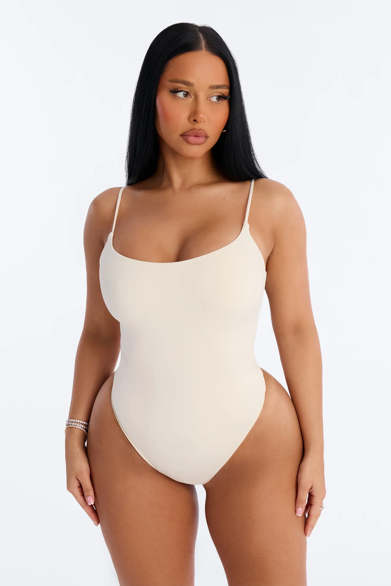 Second Skin Double Lined Square Neck Cami Bodysuit - Bone