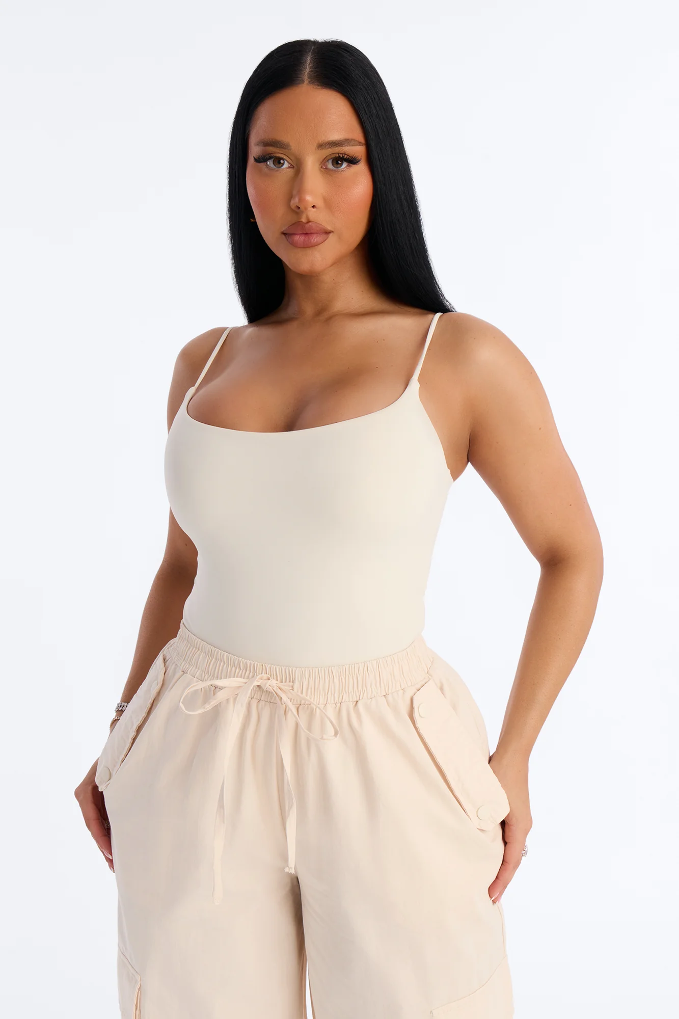 Second Skin Double Lined Square Neck Cami Bodysuit - Bone - Image 3