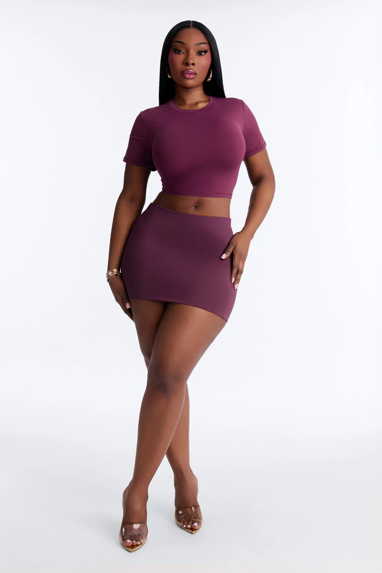 Second Skin Double Lined Super Cropped Tee - Plum - Image 5
