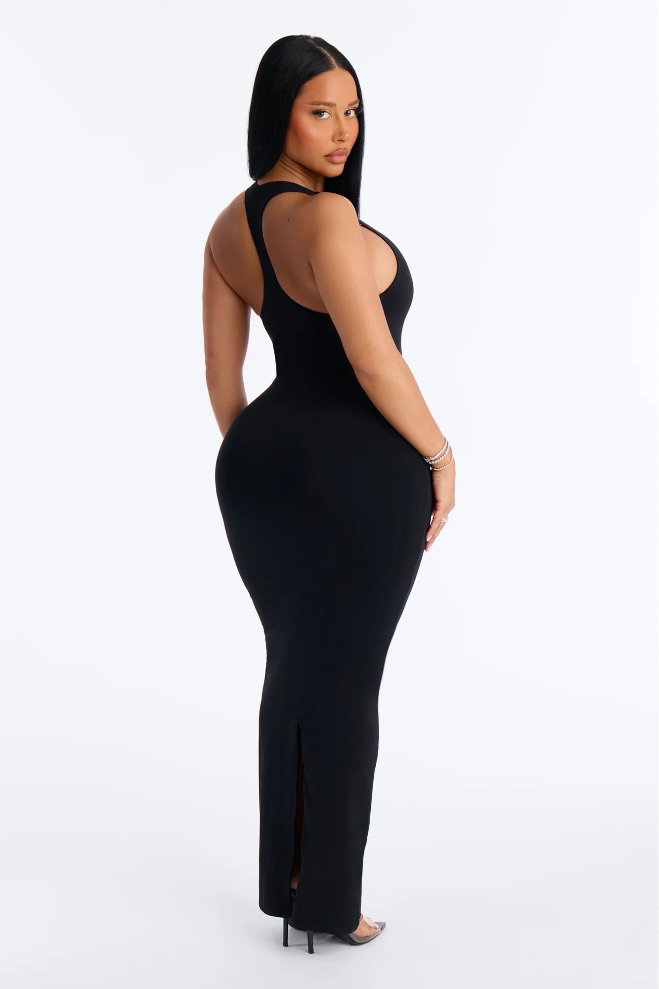 Second Skin Double Lined U Neck Racerback Maxi Dress - Black - Image 4