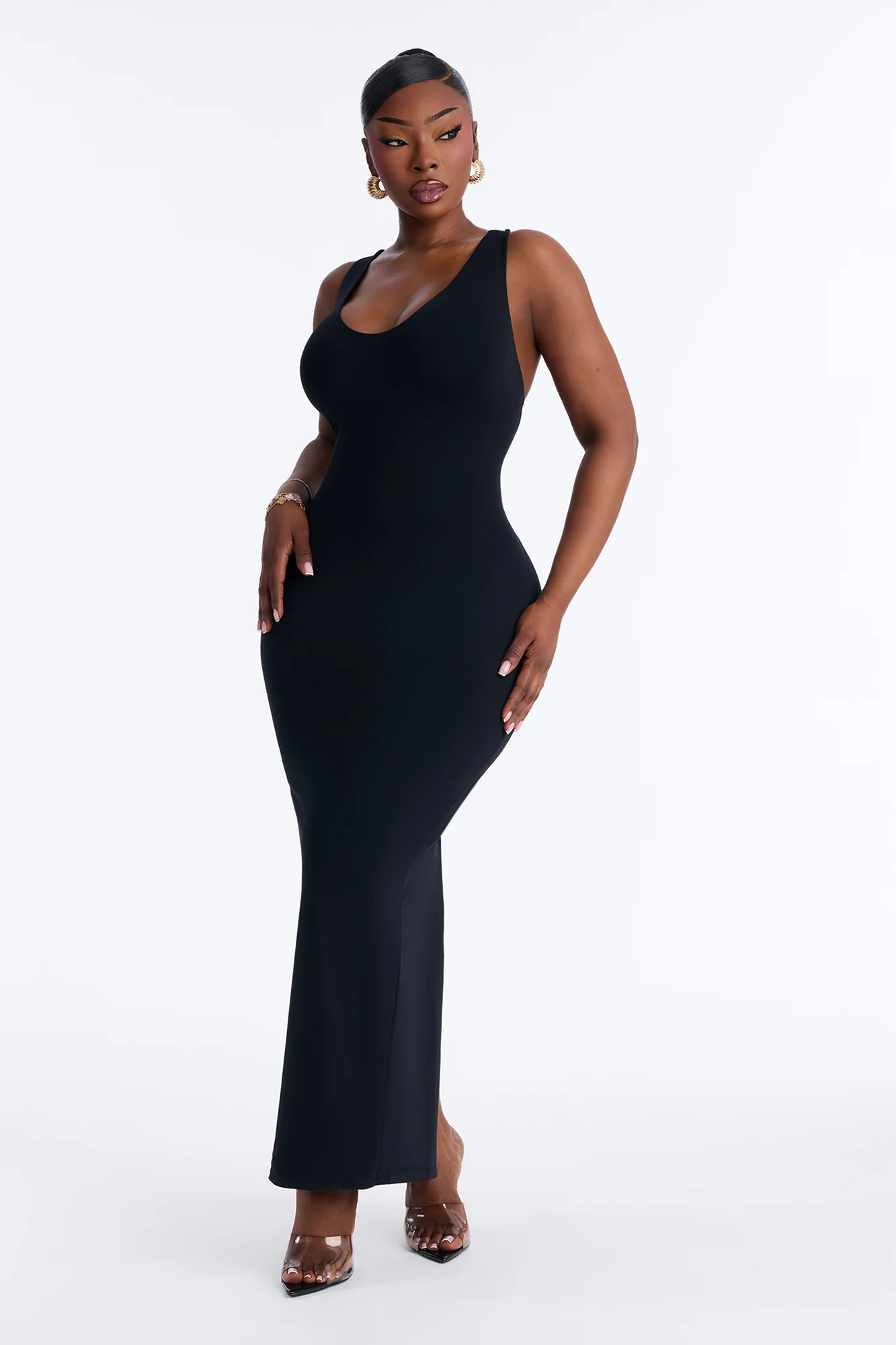 Second Skin Double Lined U Neck Racerback Maxi Dress - Black - Image 5