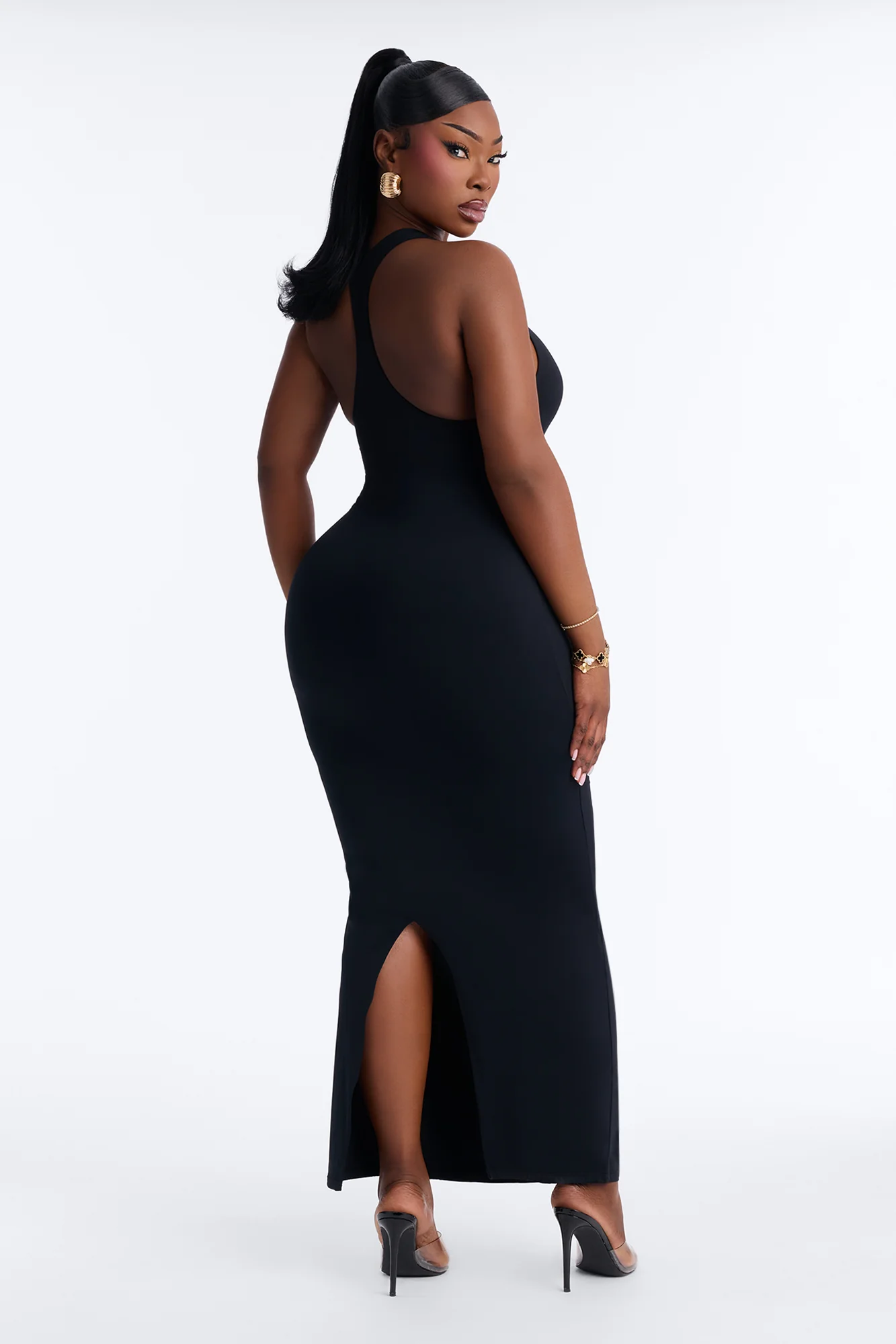 Second Skin Double Lined U Neck Racerback Maxi Dress - Black - Image 8