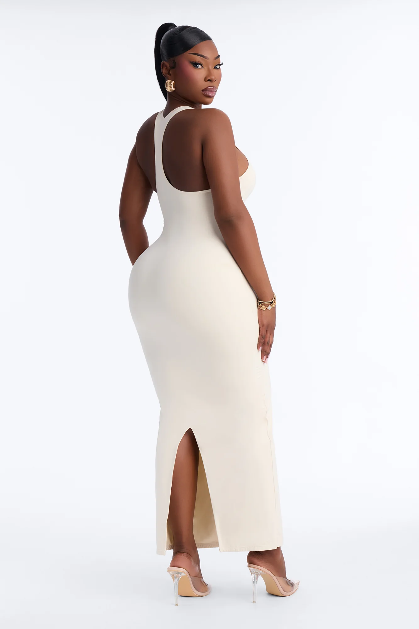 Second Skin Double Lined U Neck Racerback Maxi Dress - Bone - Image 8