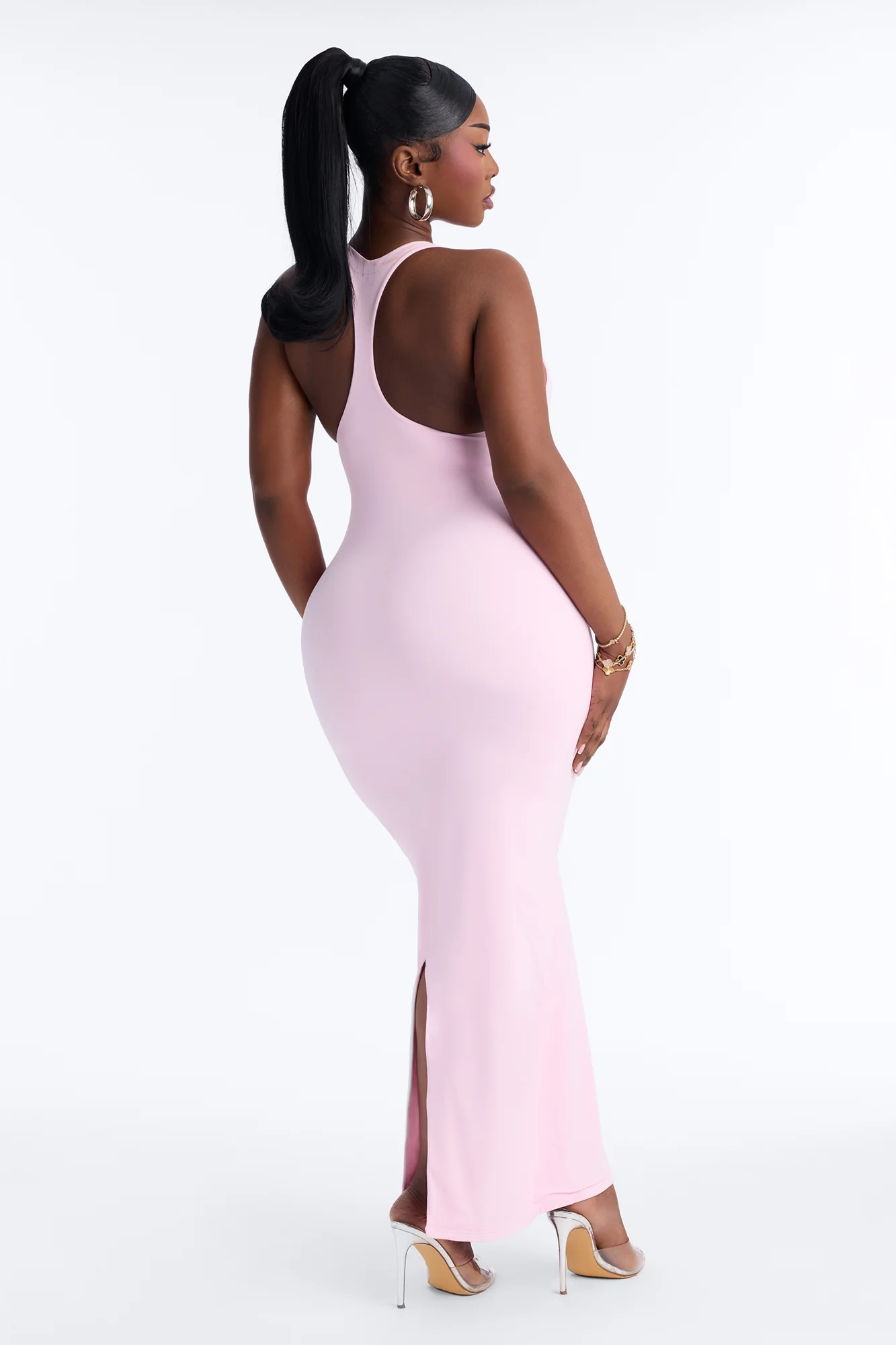 Second Skin Double Lined U Neck Racerback Maxi Dress - Light Pink - Image 8
