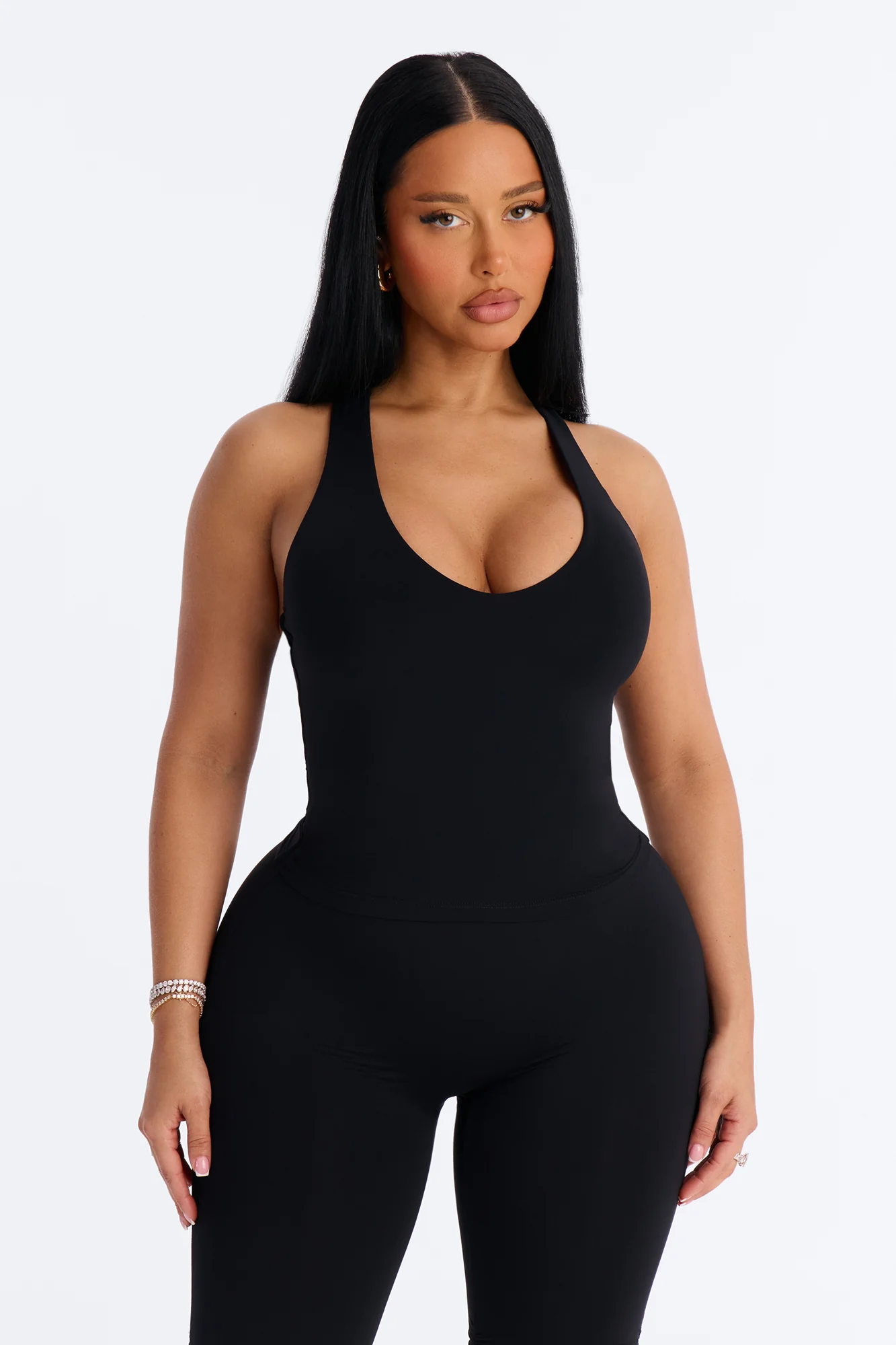 Second Skin Double Lined U Neck Racerback Top - Black