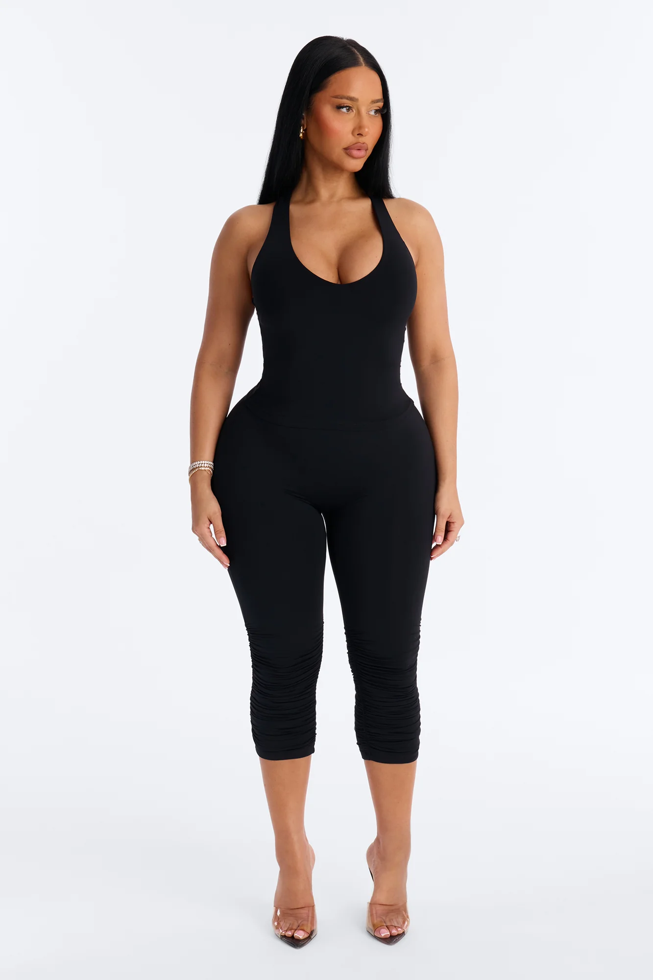 Second Skin Double Lined U Neck Racerback Top - Black - Image 2