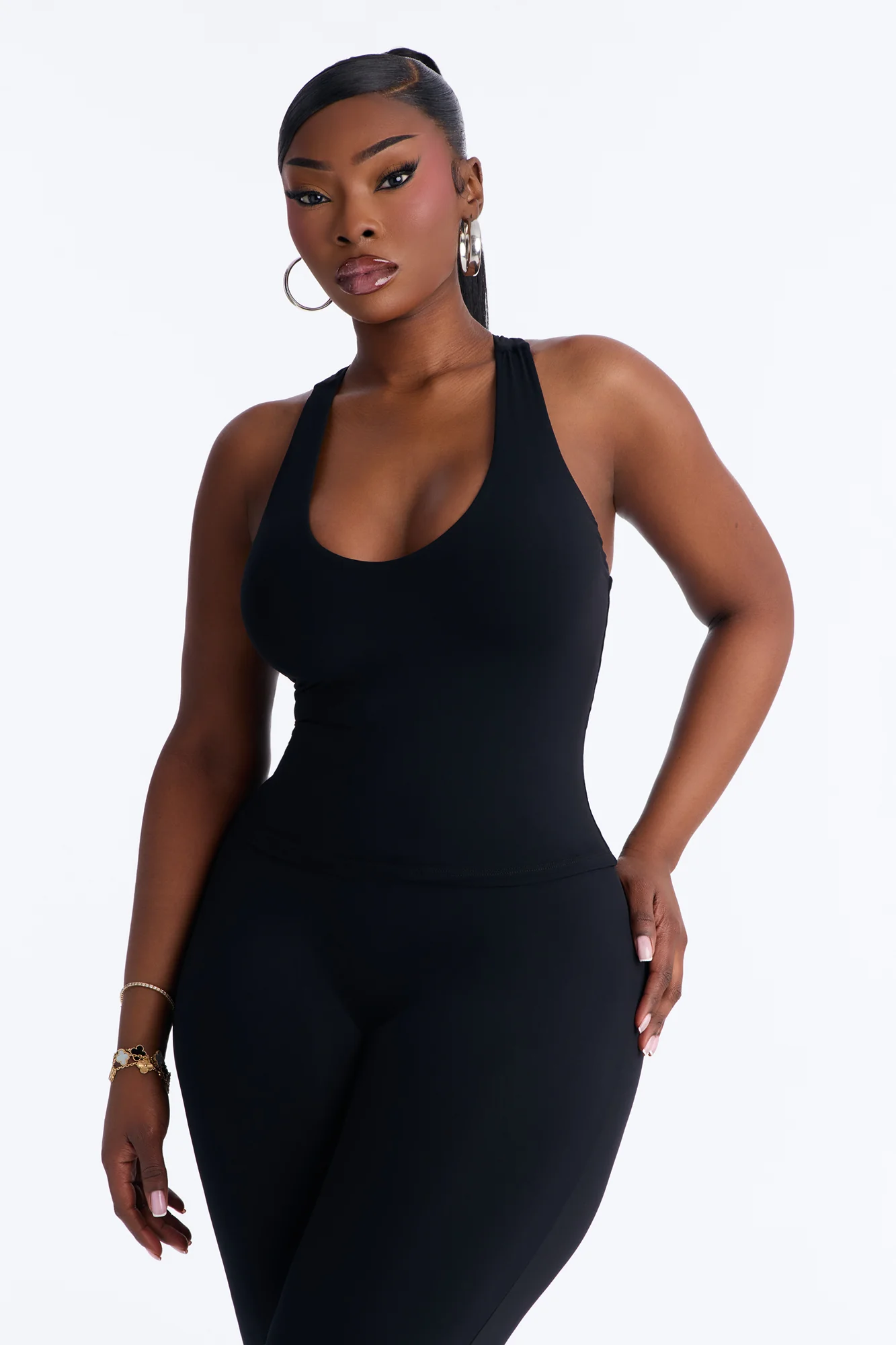 Second Skin Double Lined U Neck Racerback Top - Black - Image 6
