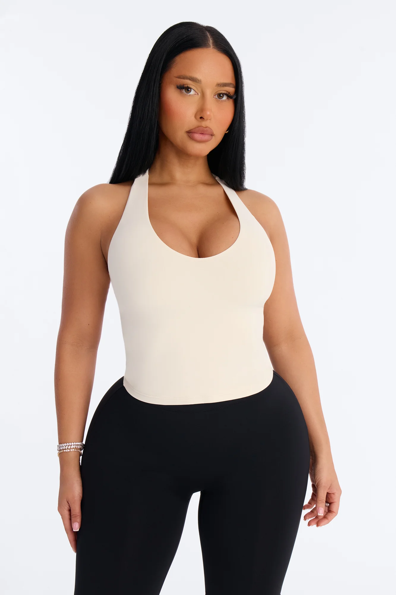 Second Skin Double Lined U Neck Racerback Top - Bone - Image 2