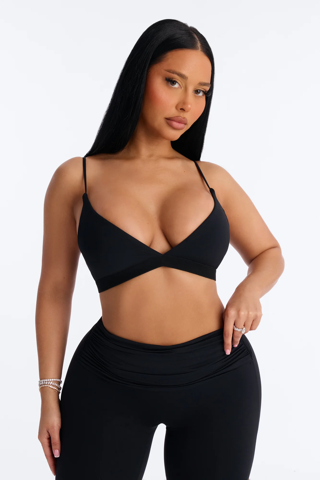 Second Skin Double Lined V Neck Bralette - Black