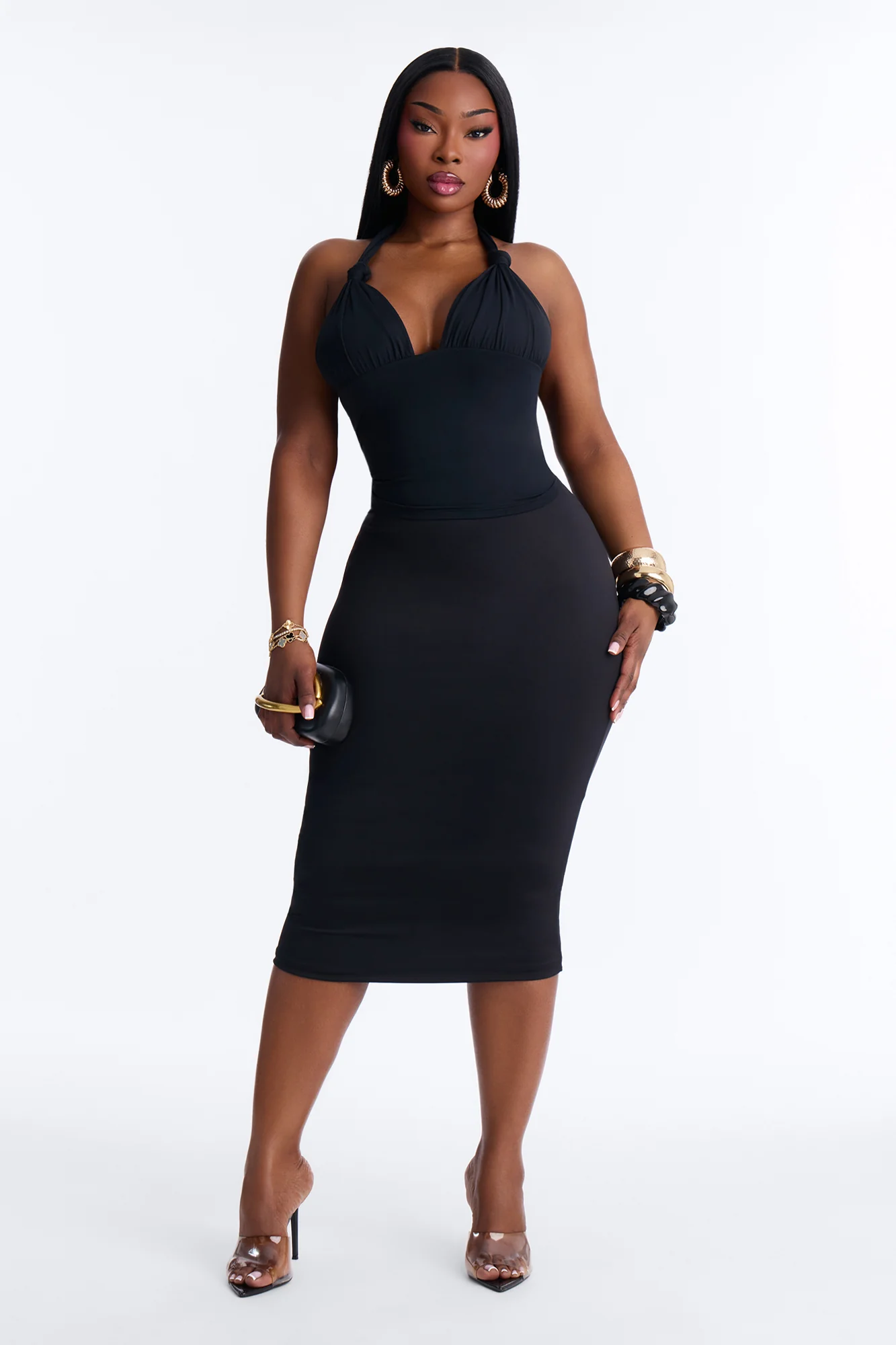 Second Skin Knot Backless Halter Top - Black - Image 6
