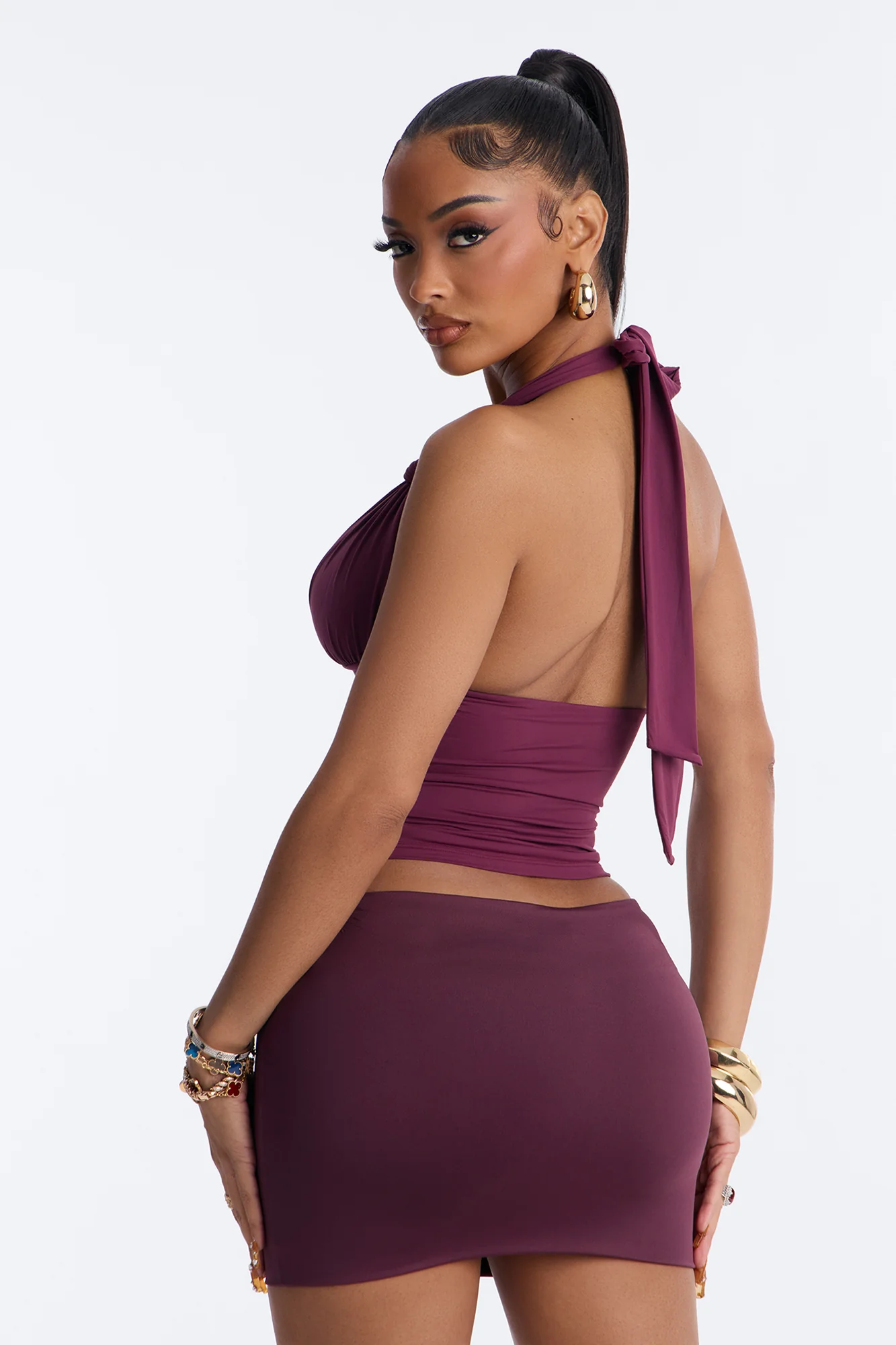 Second Skin Knot Backless Halter Top - Plum - Image 4