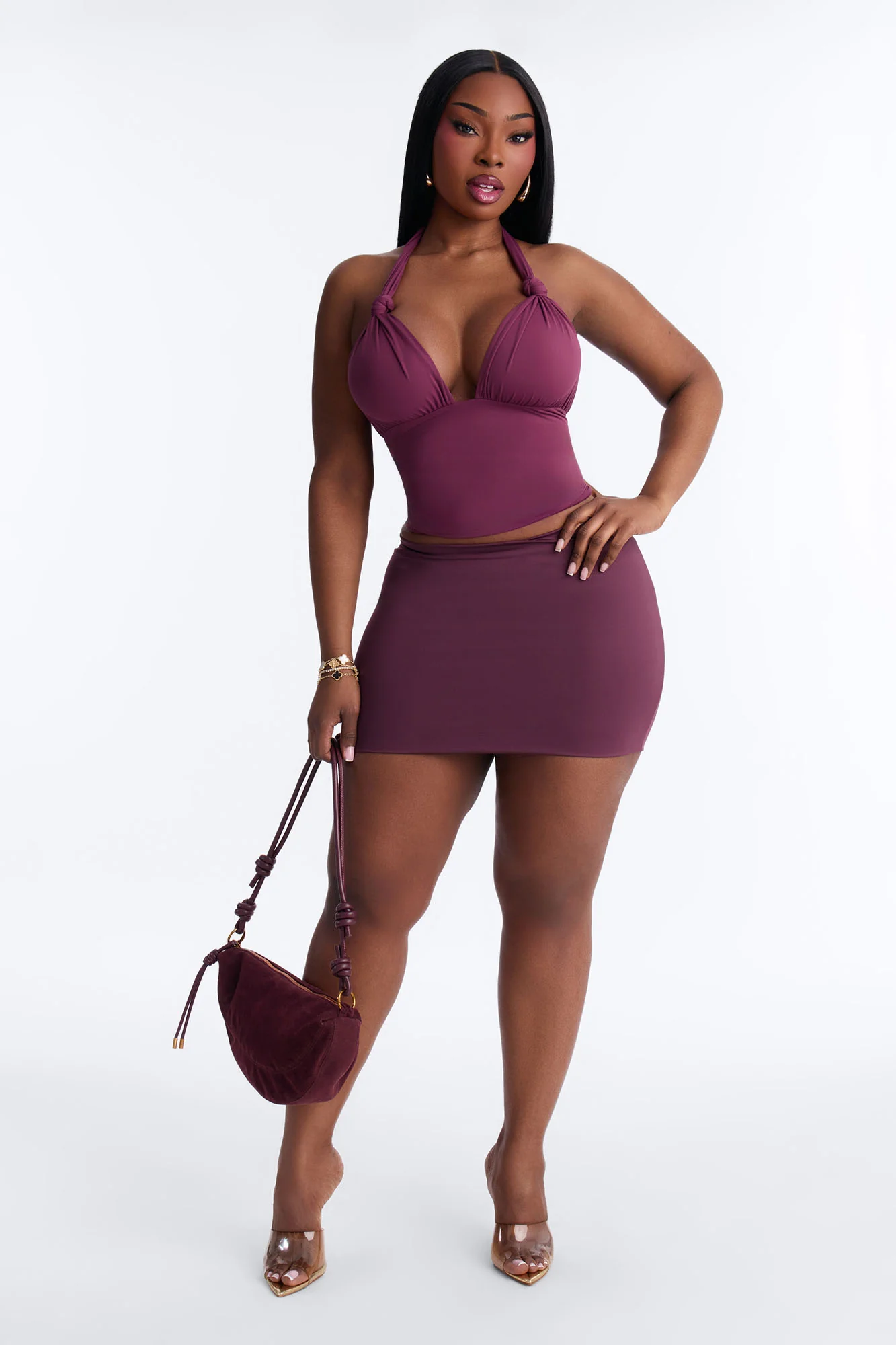 Second Skin Knot Backless Halter Top - Plum - Image 6