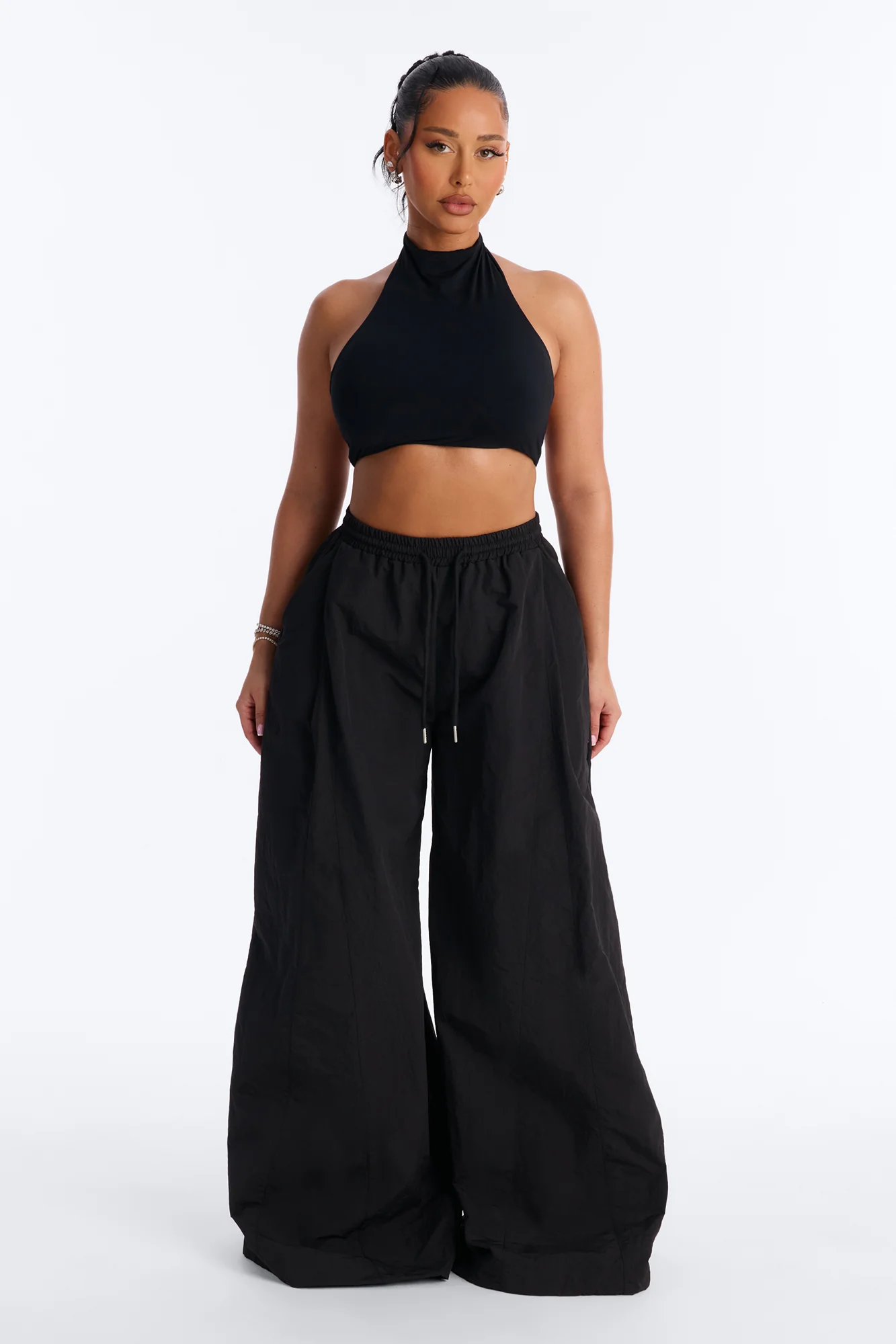 Second Skin Padded Backless Mock Neck Halter Top - Black - Image 2