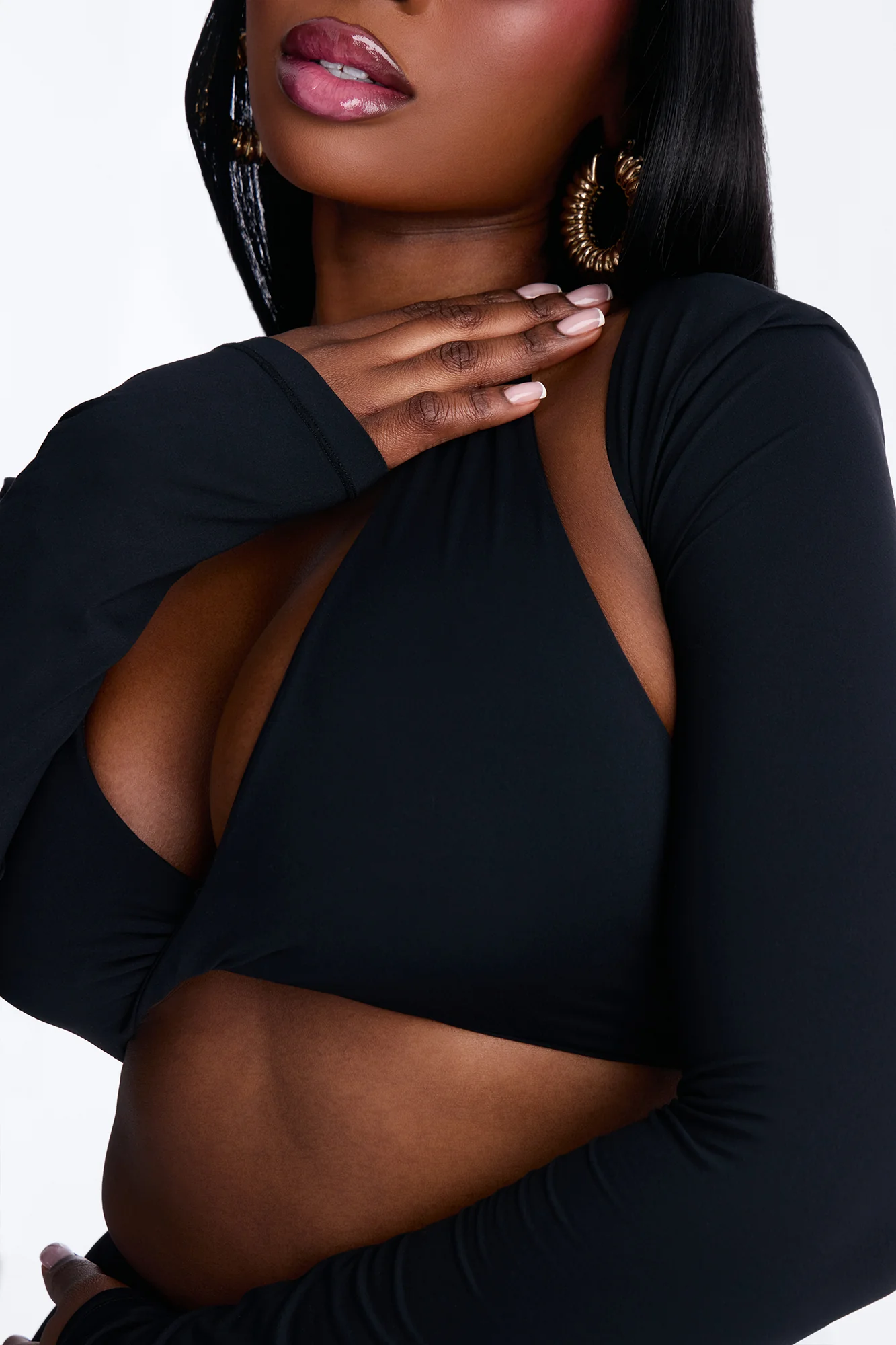 Second Skin Padded Long Sleeve Crop Top - Black - Image 7
