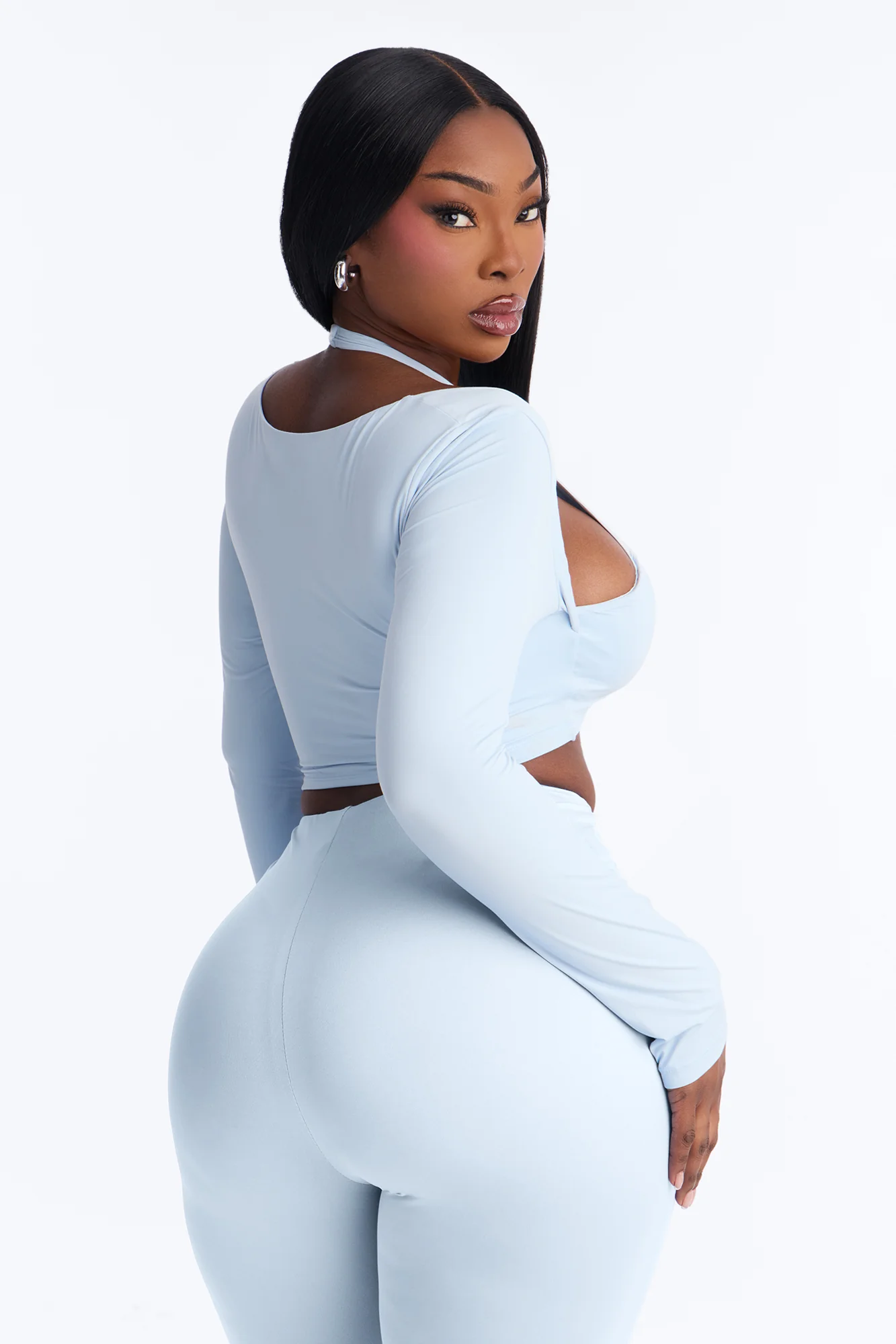 Second Skin Padded Long Sleeve Crop Top - Light Blue - Image 8