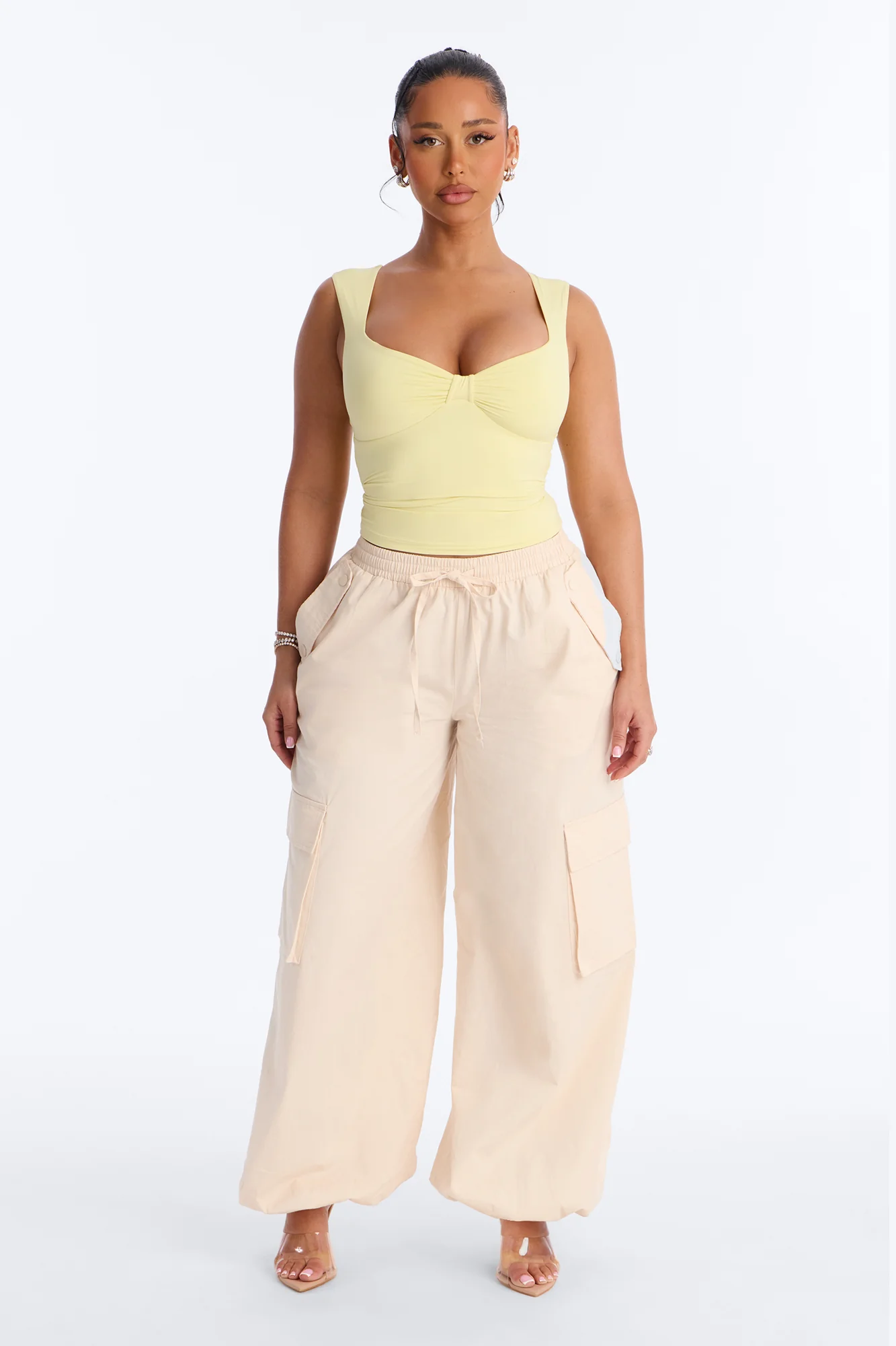 Second Skin Padded Sweetheart Neck Top - Yellow - Image 2