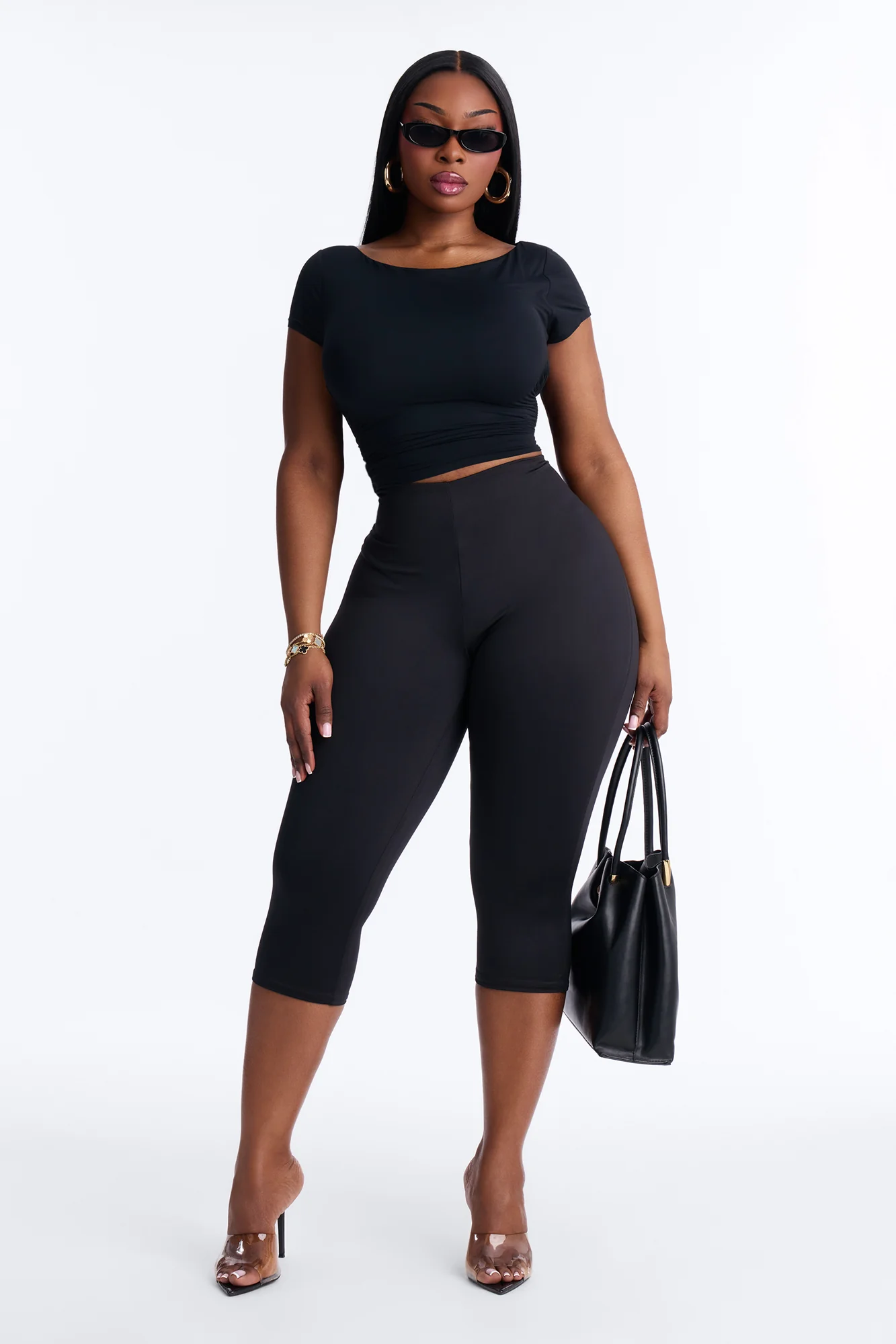 Second Skin Ruched Scoop Neck Short Sleeve Top - Black - Image 5