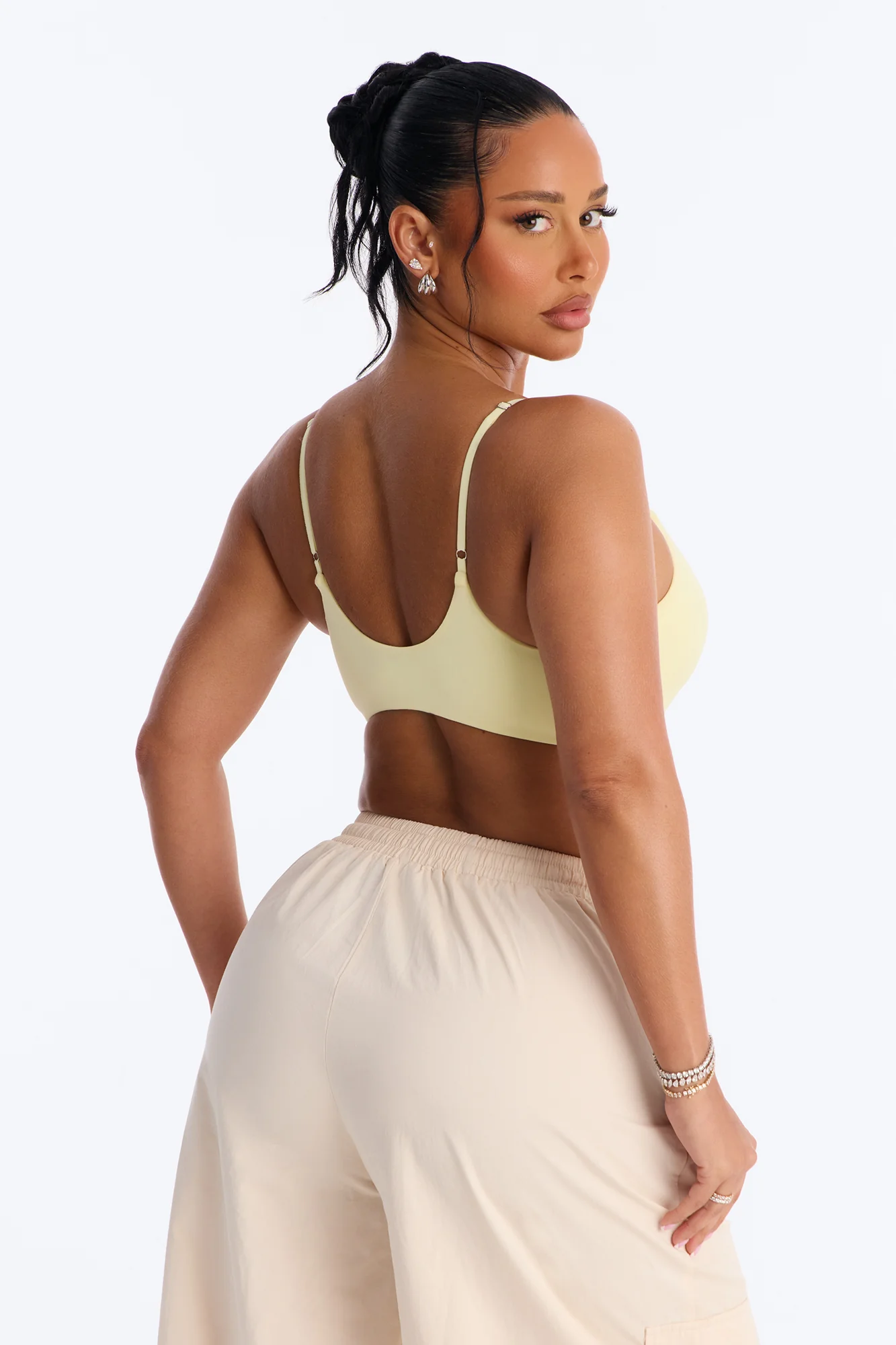 Second Skin Scoop Neck Spaghetti Strap Bra Top - Yellow - Image 4