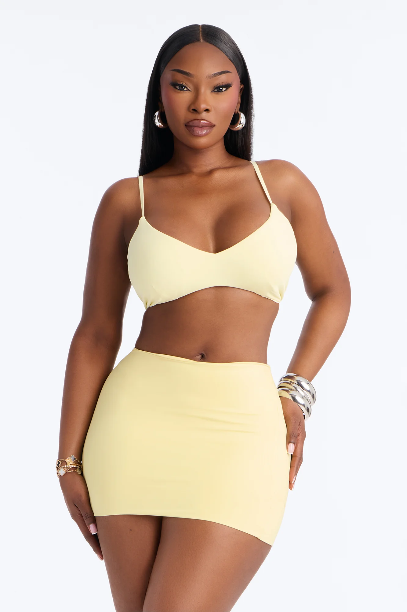 Second Skin Scoop Neck Spaghetti Strap Bra Top - Yellow - Image 5