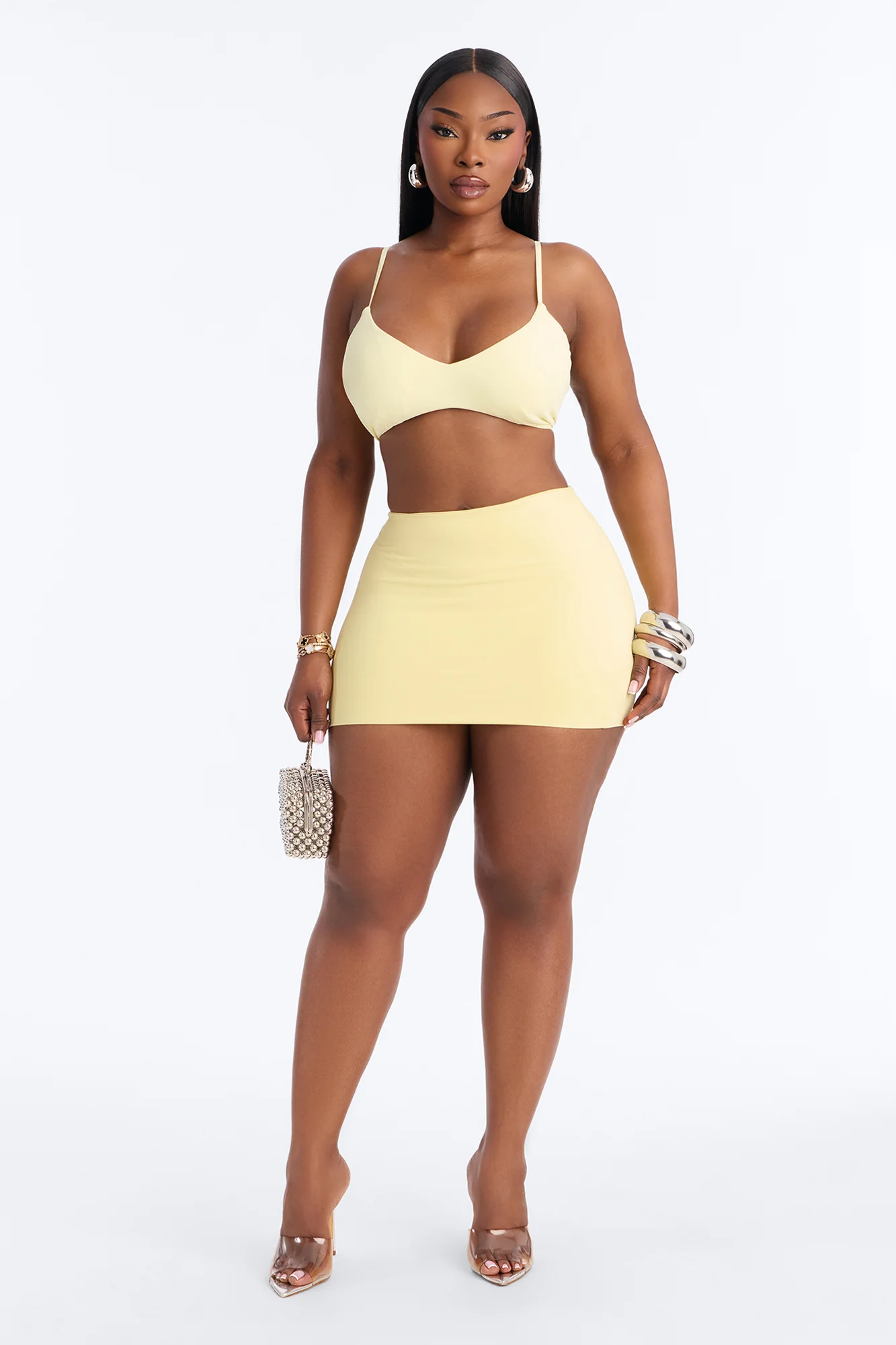 Second Skin Scoop Neck Spaghetti Strap Bra Top - Yellow - Image 6
