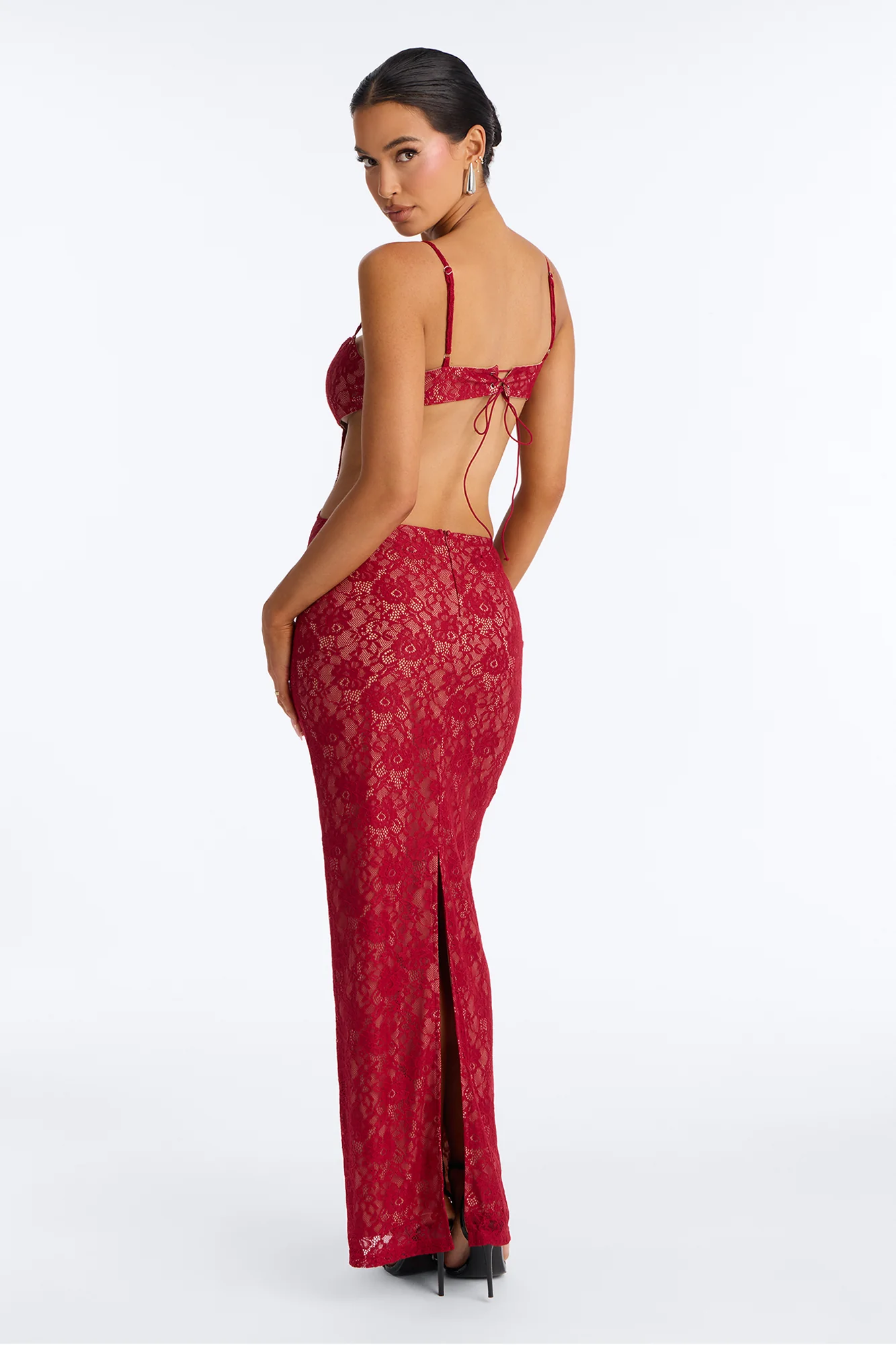 Seduce The Night Lace Maxi Dress - DarkRed - Image 4