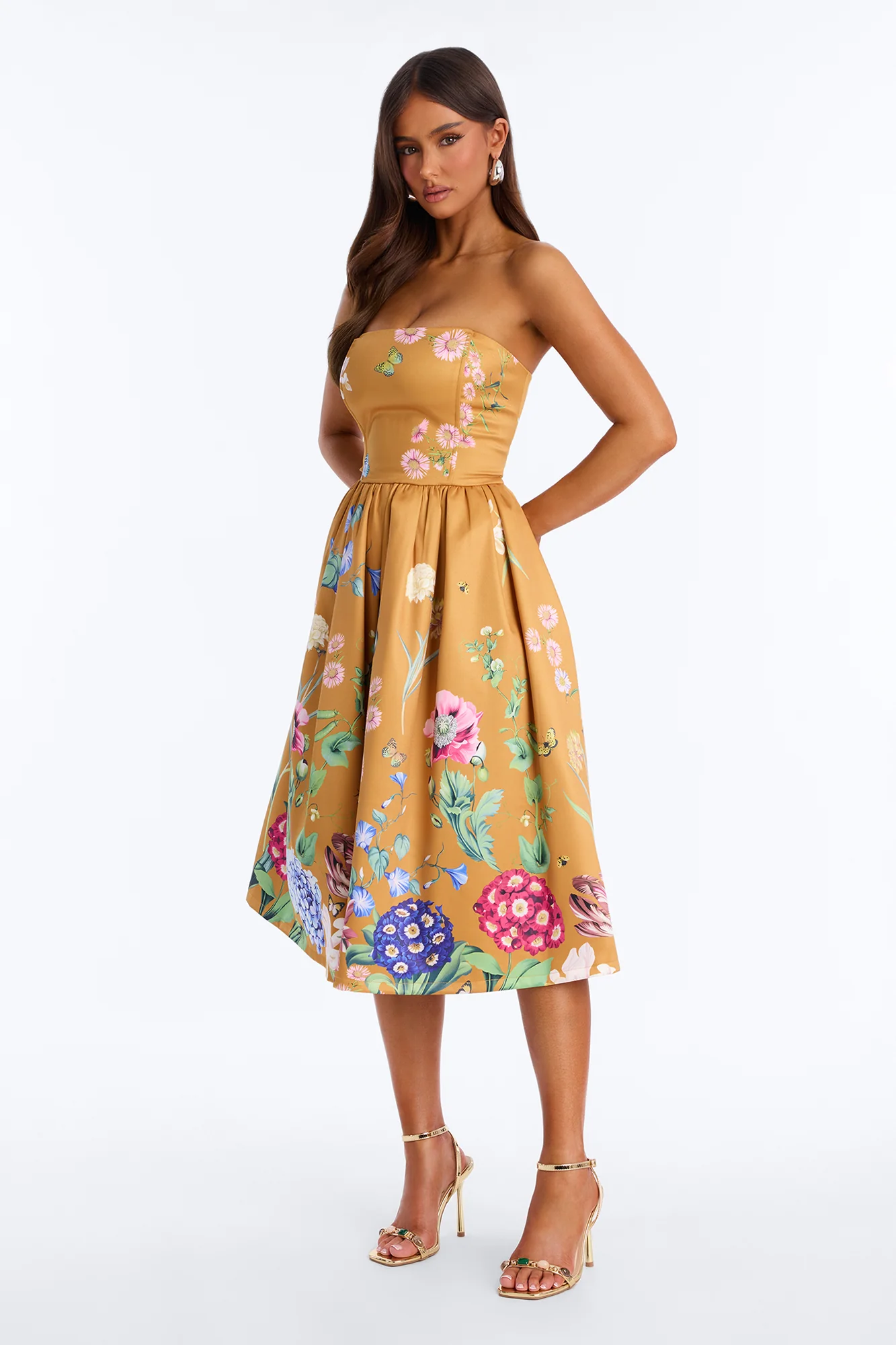 See Me Blossom Floral Midi Dress - Gold/combo