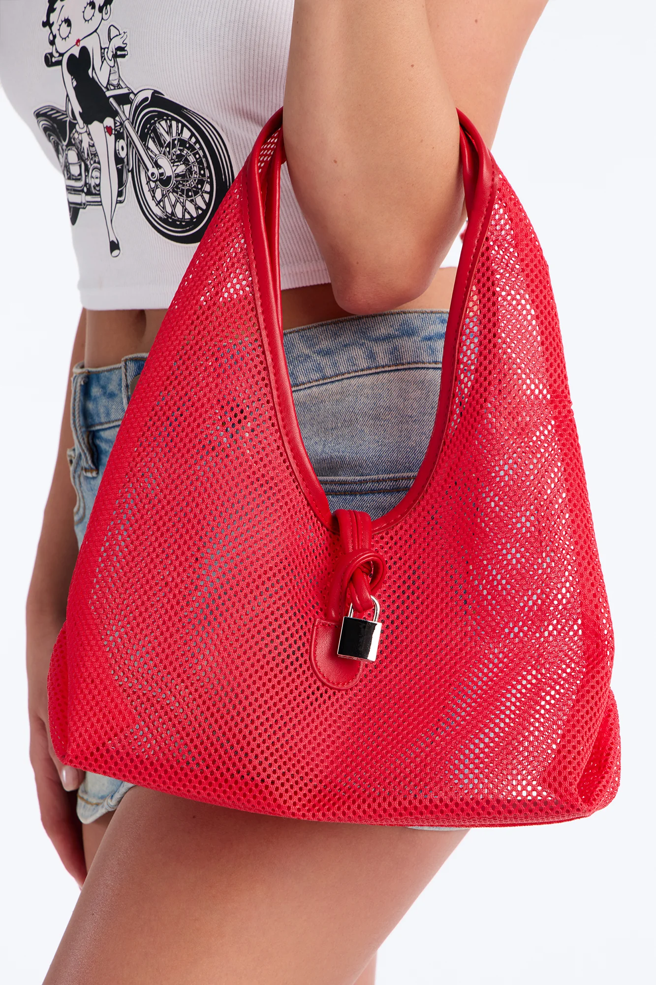See Right Through You Mesh Shoulder Bag - Red