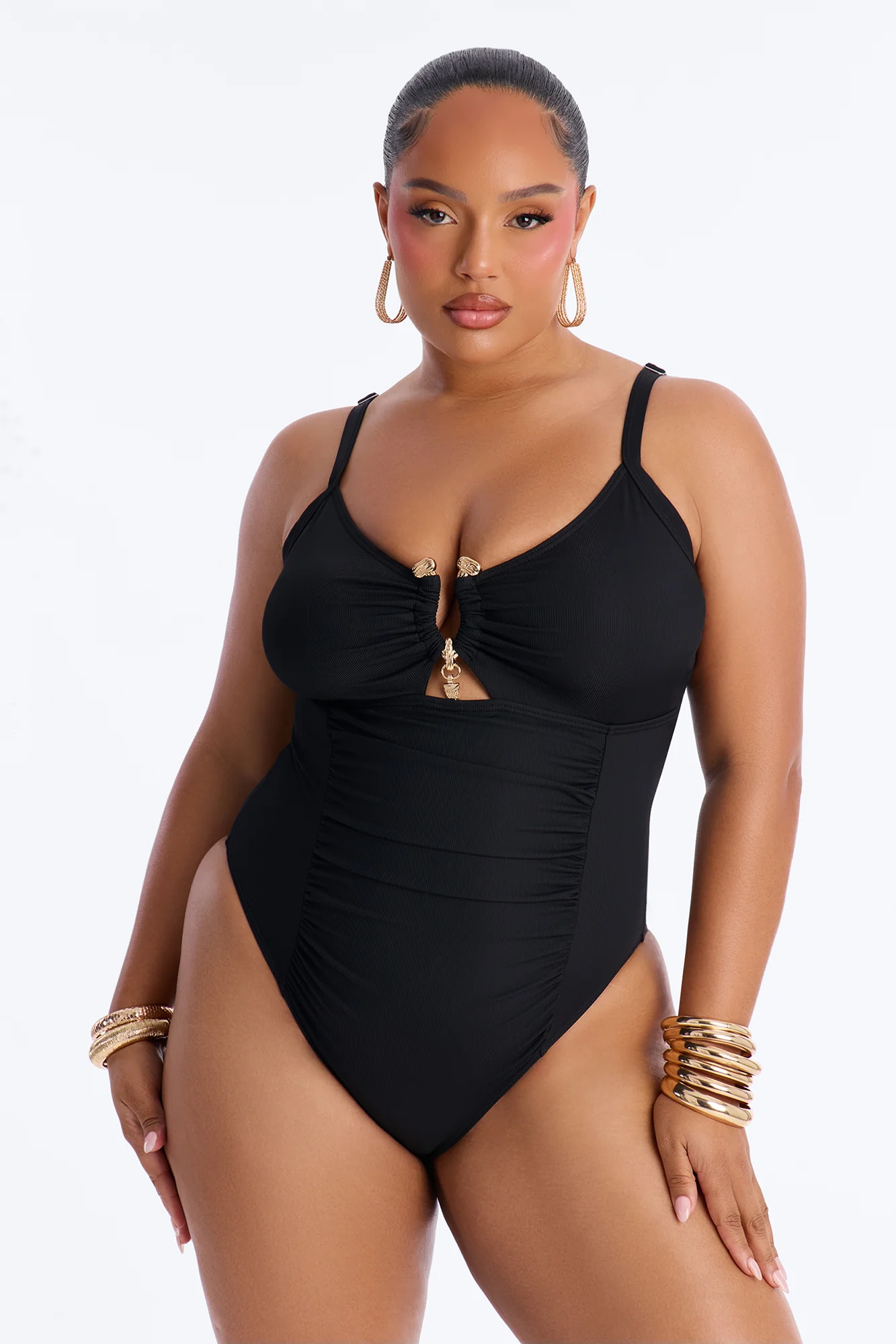 See The Waves Ruching Hardware 1 Piece Swimsuit - Black - Image 3
