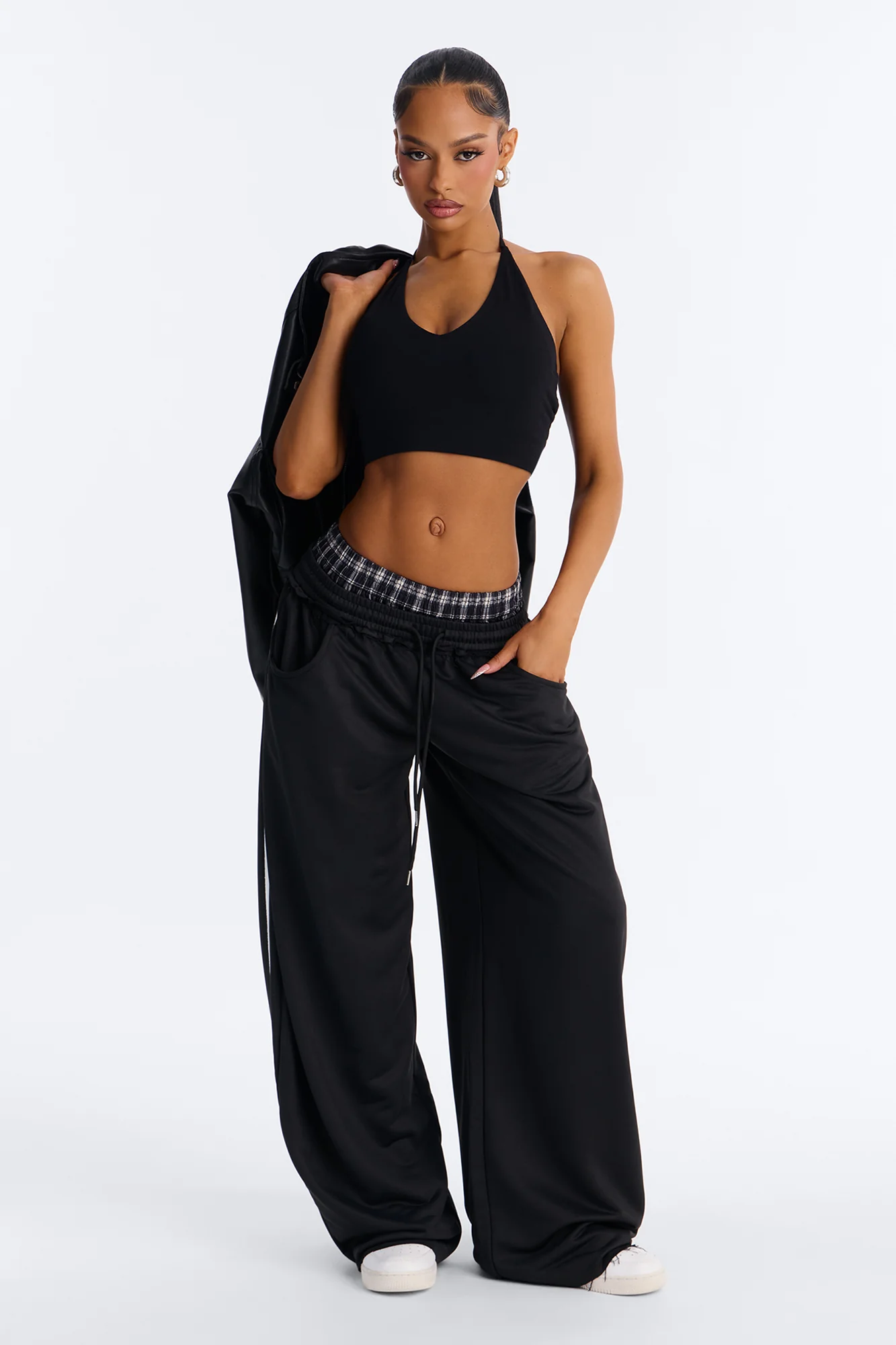 Seeing Double Striped Double Waistband Sweatpants - Black