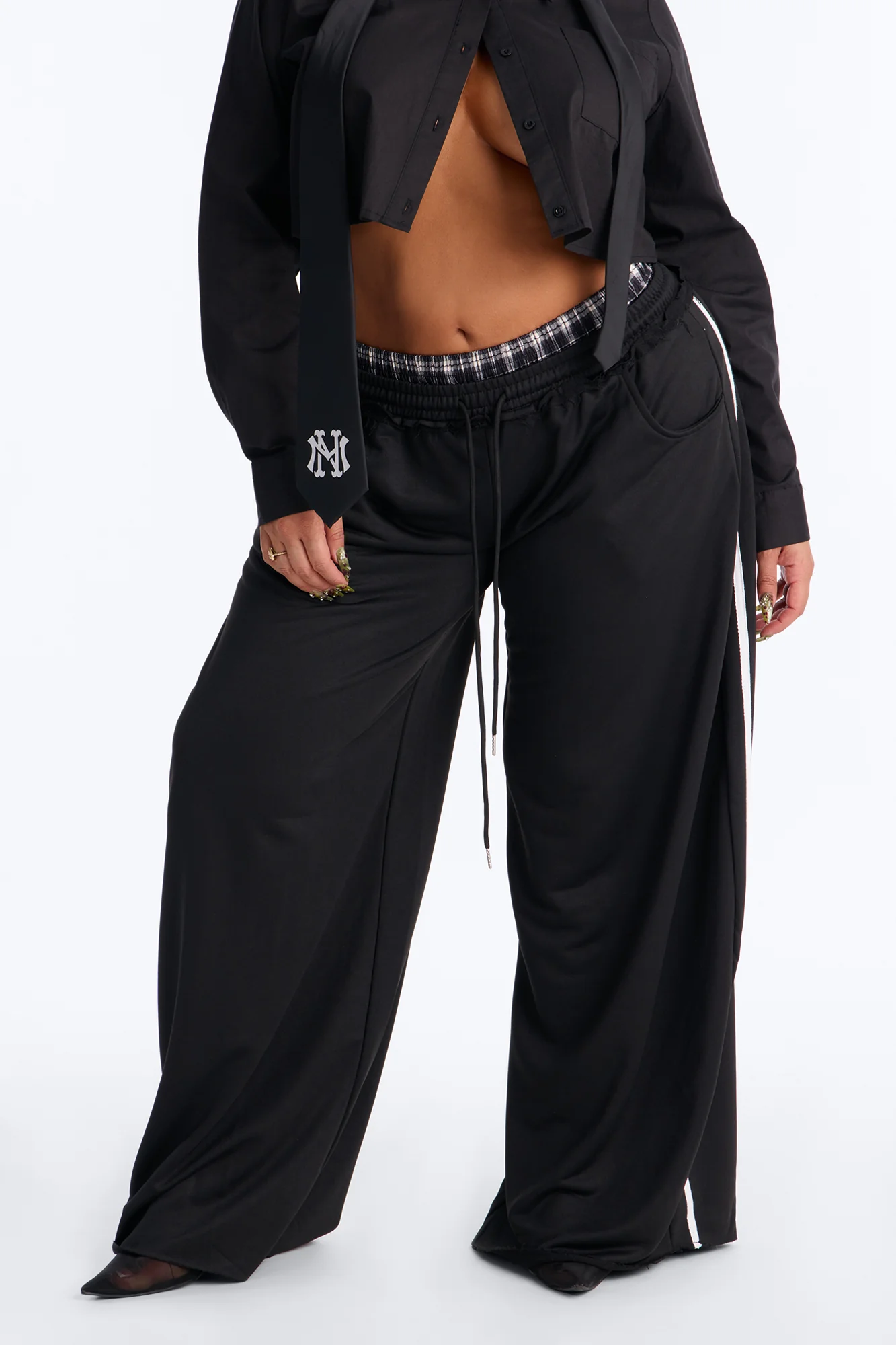 Seeing Double Striped Double Waistband Sweatpants - Black - Image 6