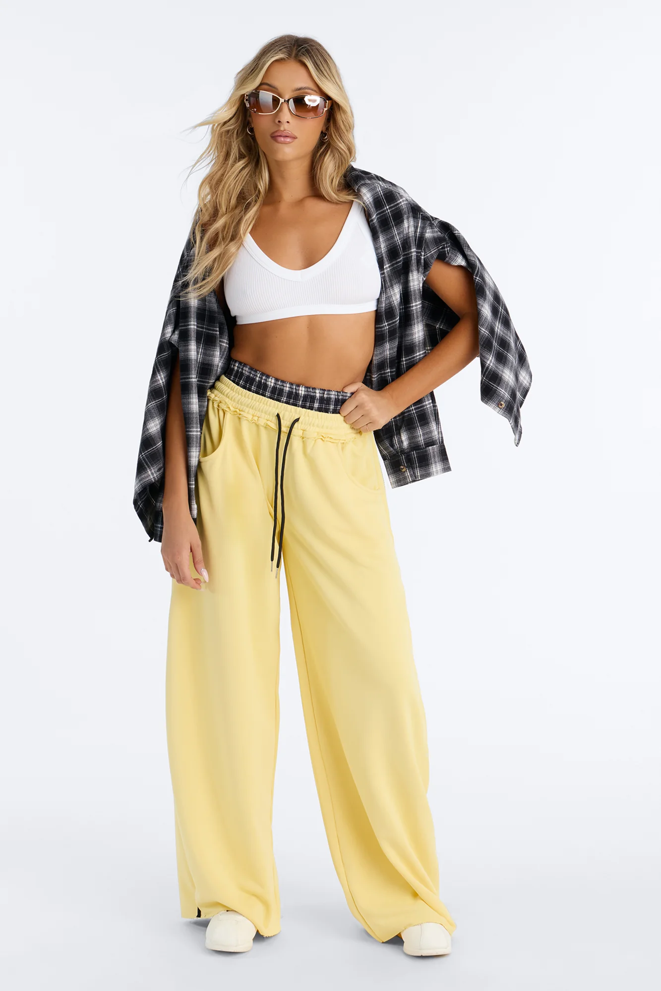 Seeing Double Striped Double Waistband Sweatpants - Yellow