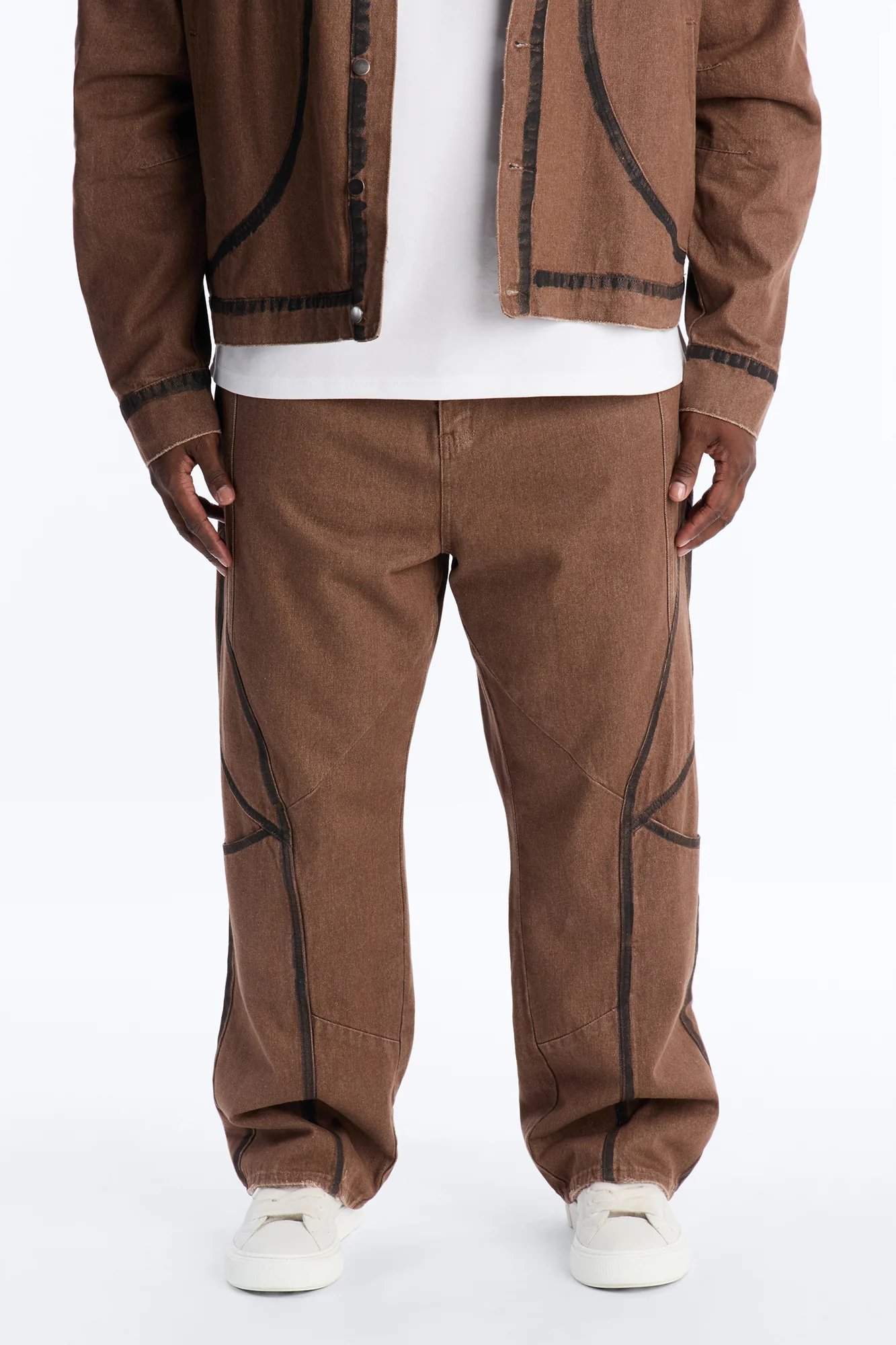 Seeing Lines Baggy Jeans - Brown - Image 5