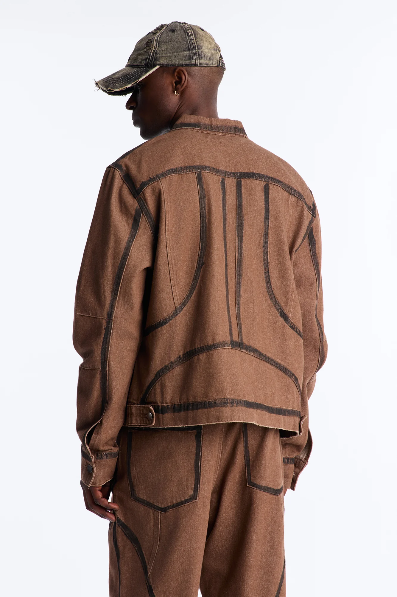 Seeing Lines Denim Trucker Jacket - Brown - Image 3