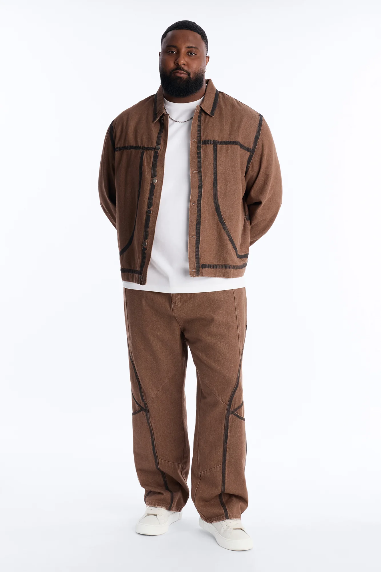 Seeing Lines Denim Trucker Jacket - Brown - Image 5