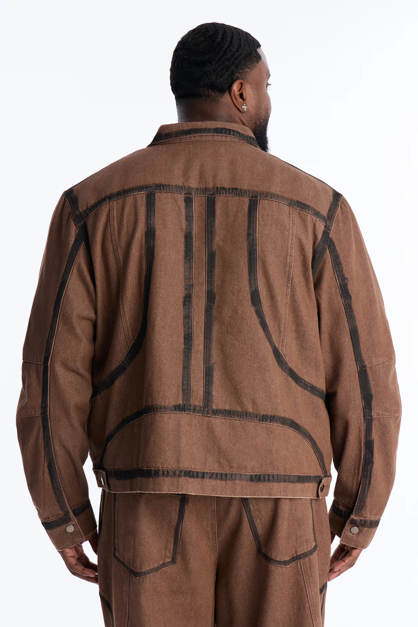 Seeing Lines Denim Trucker Jacket - Brown - Image 7