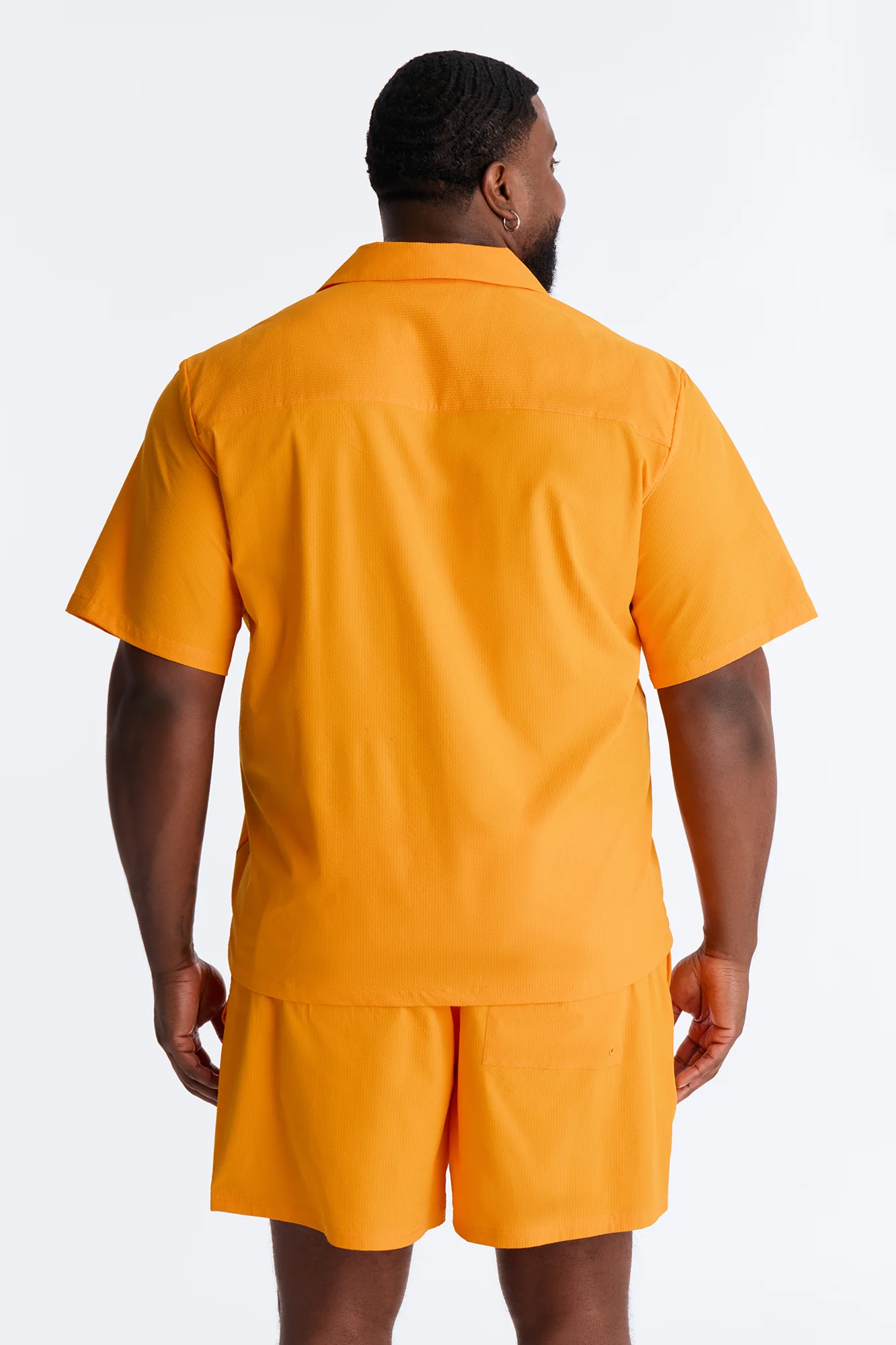 Seersucker Short Sleeve Cuban Collar Shirt - Orange - Image 8
