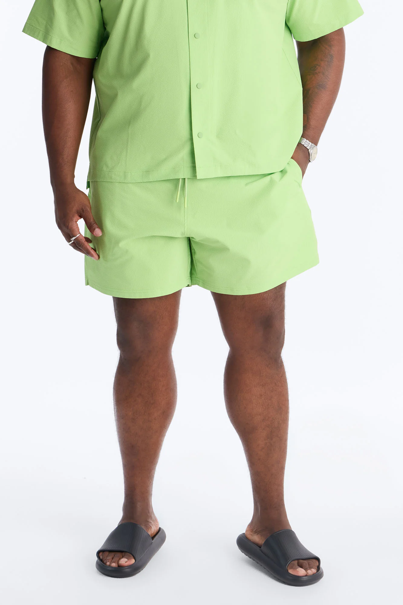 Seersucker Swim Trunk 6″ - Lime - Image 4